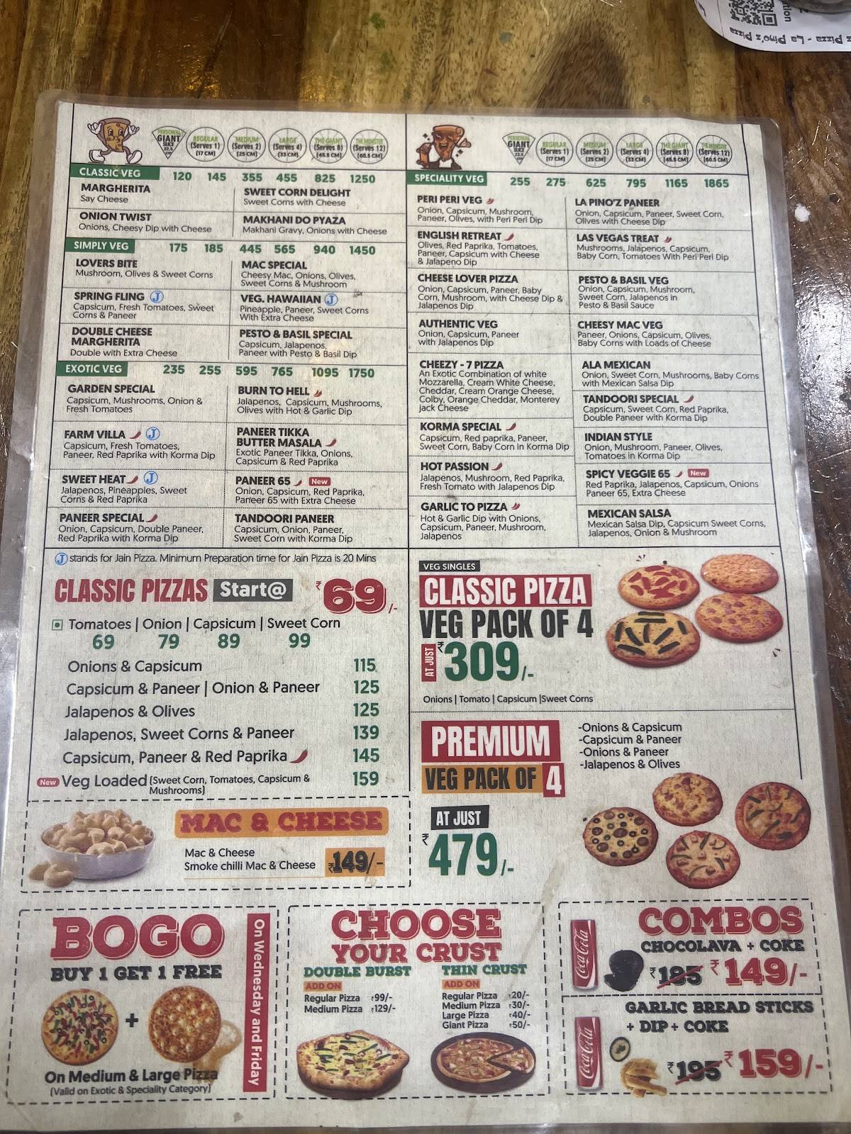 La Pino'z Pizza Ujjain menu