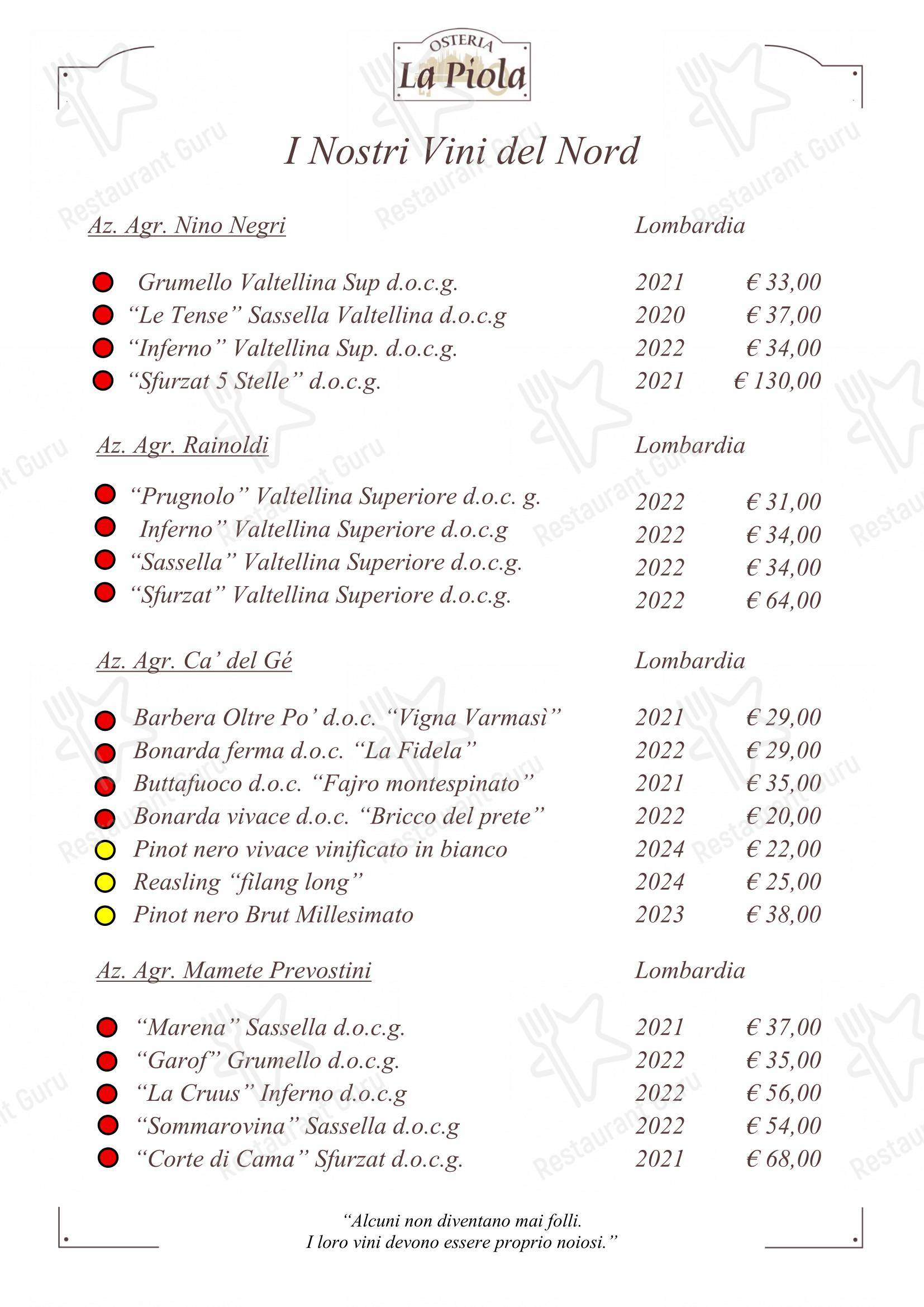菜单 per La Piola ristorante