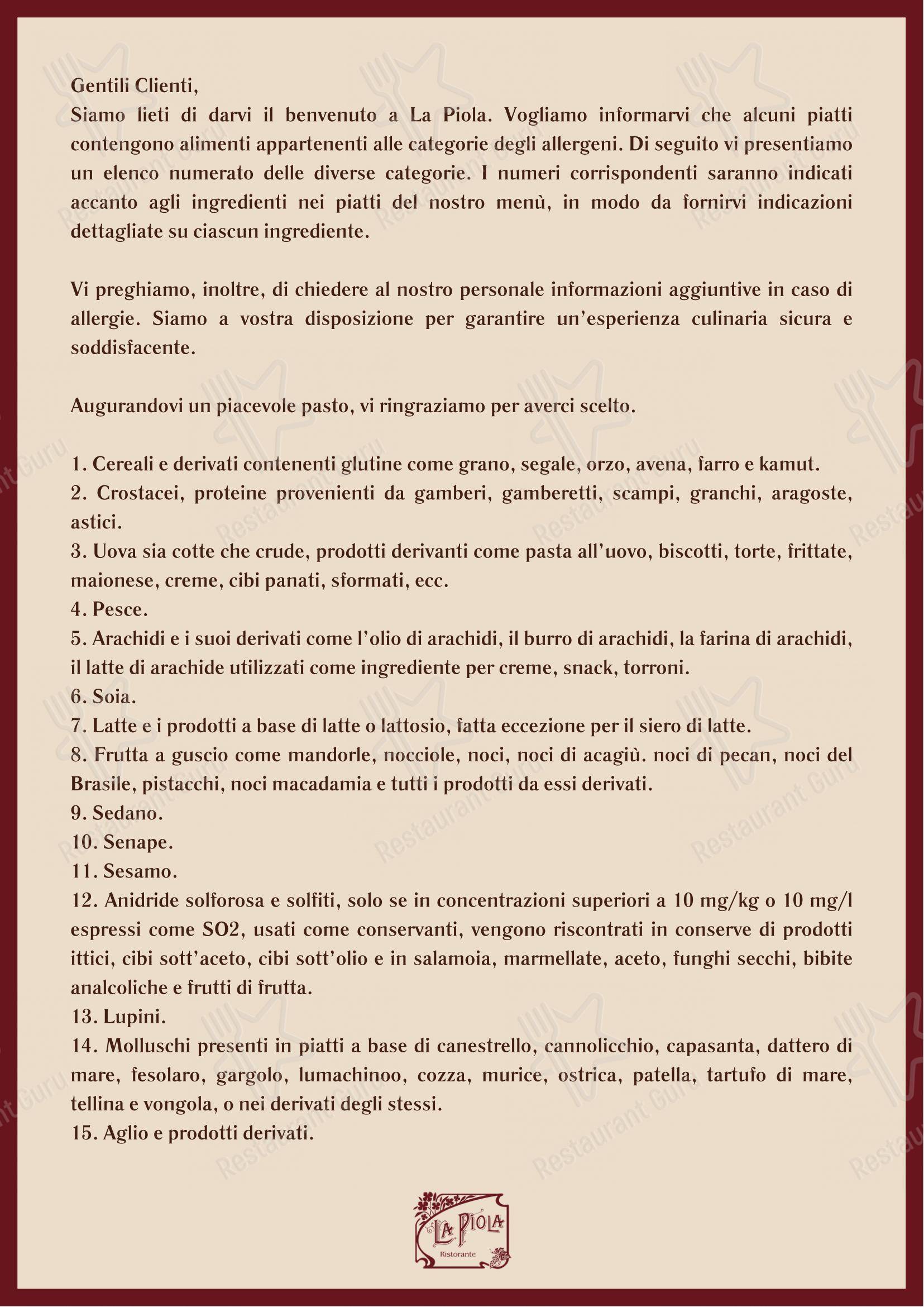 Menu di La Piola - Menu