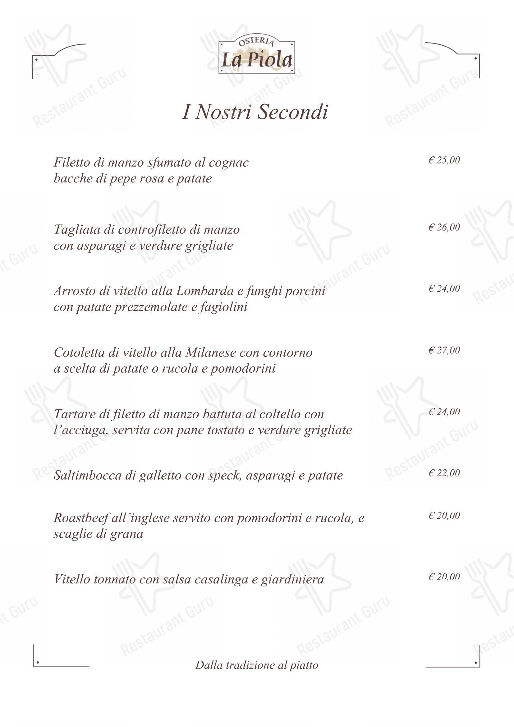 Menu bar per La Piola ristorante