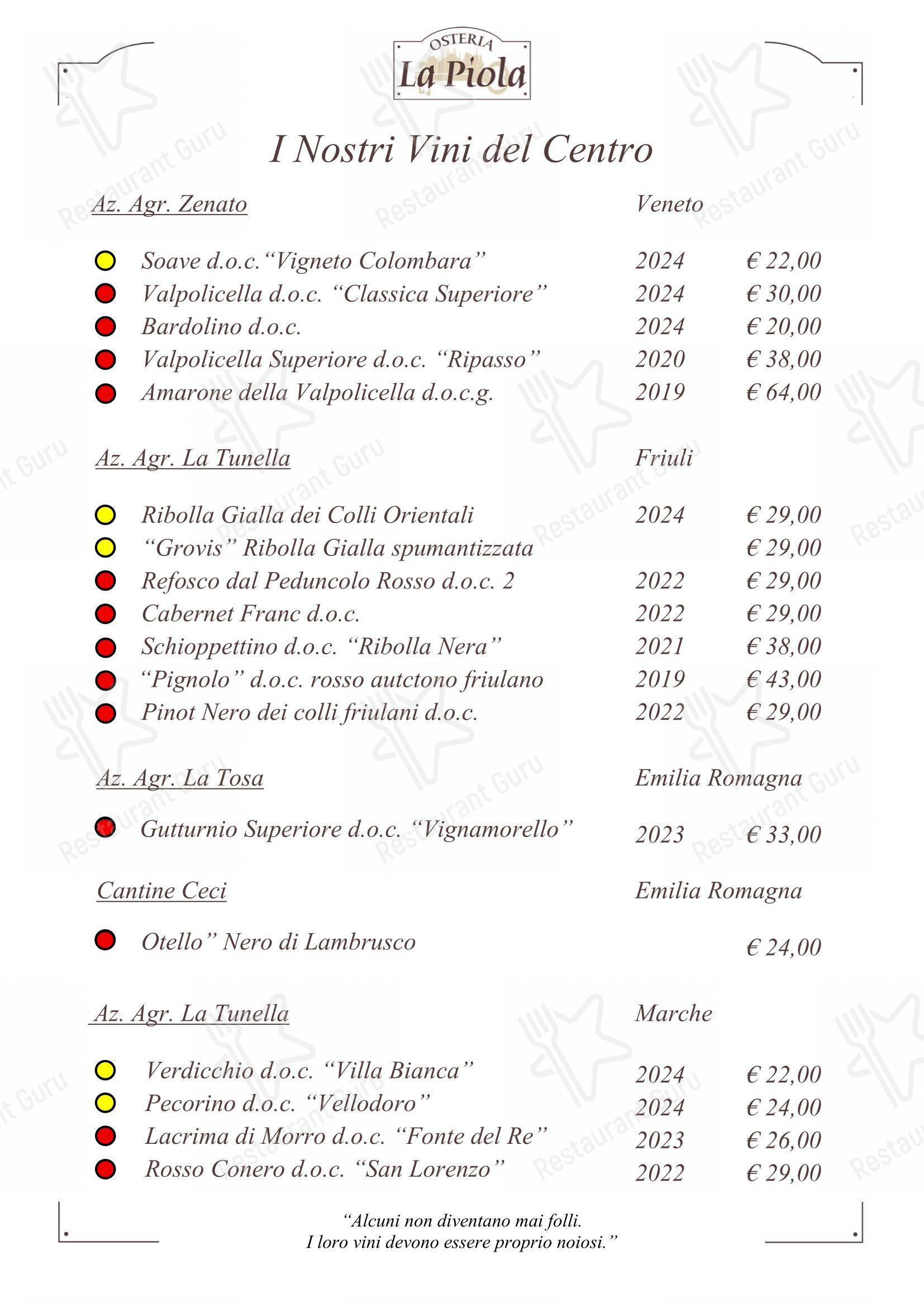 菜单 per La Piola ristorante