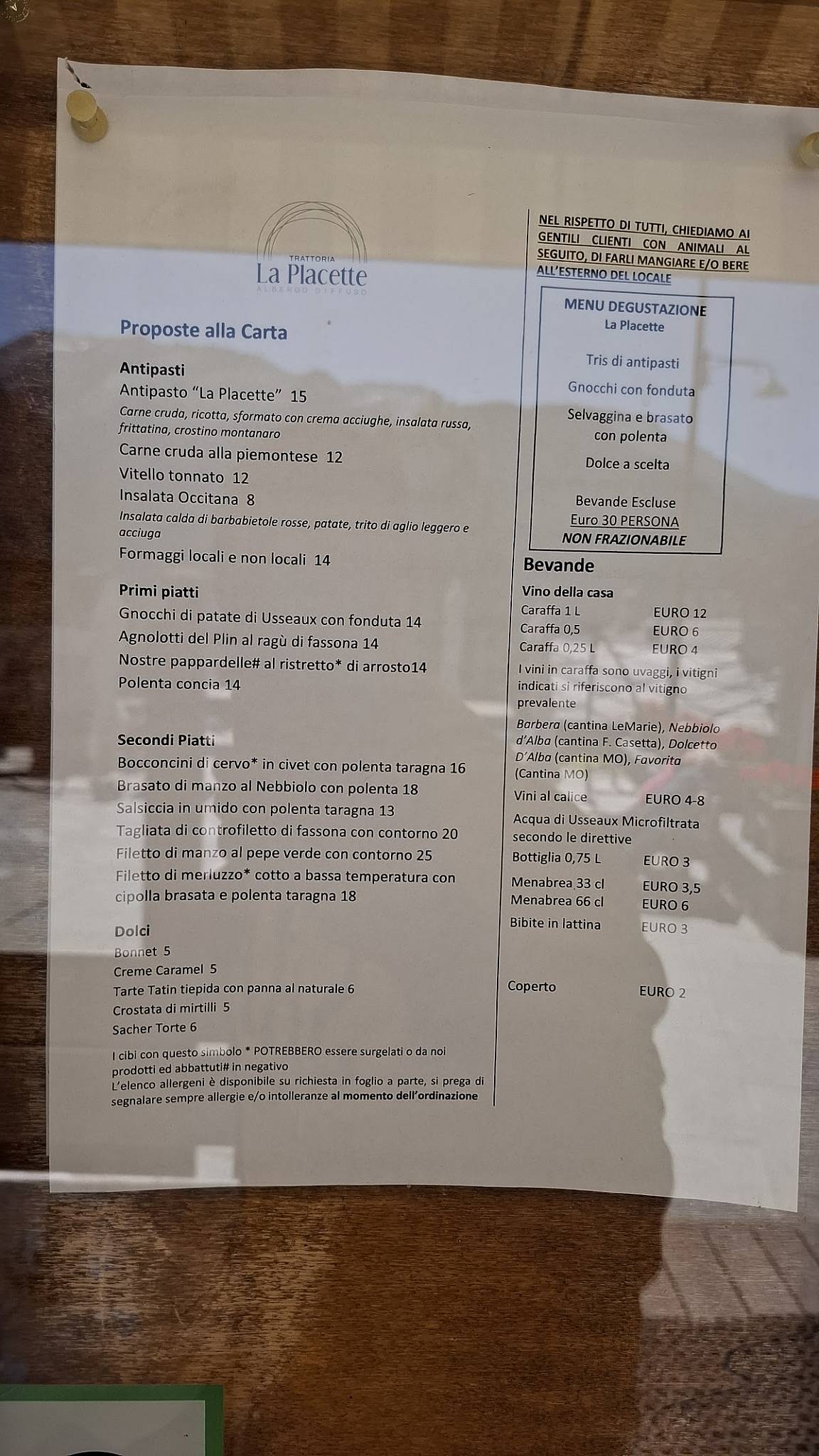 Menu di La Placette albergo diffuso 