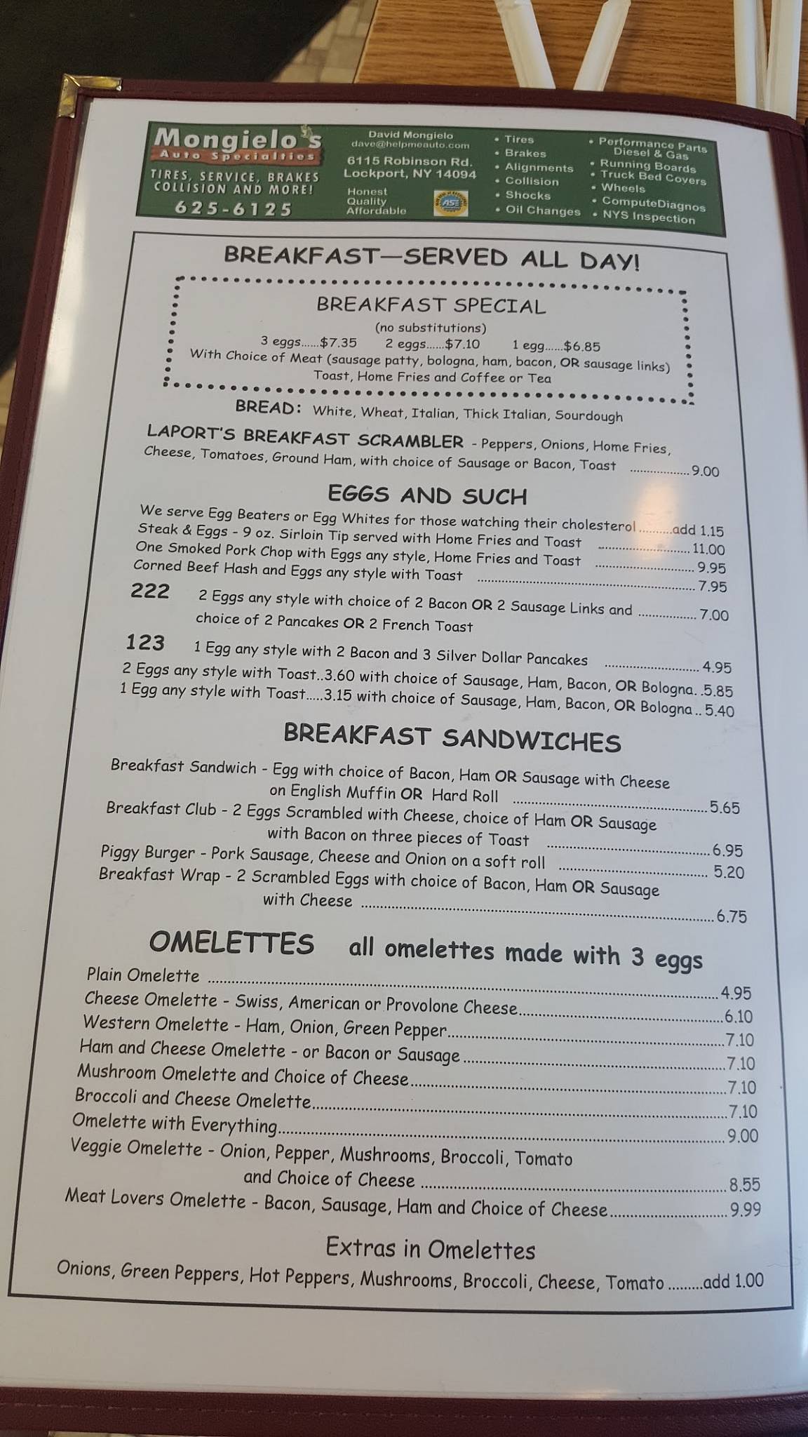 Menu at La Port's Pine Restaurant, Lockport