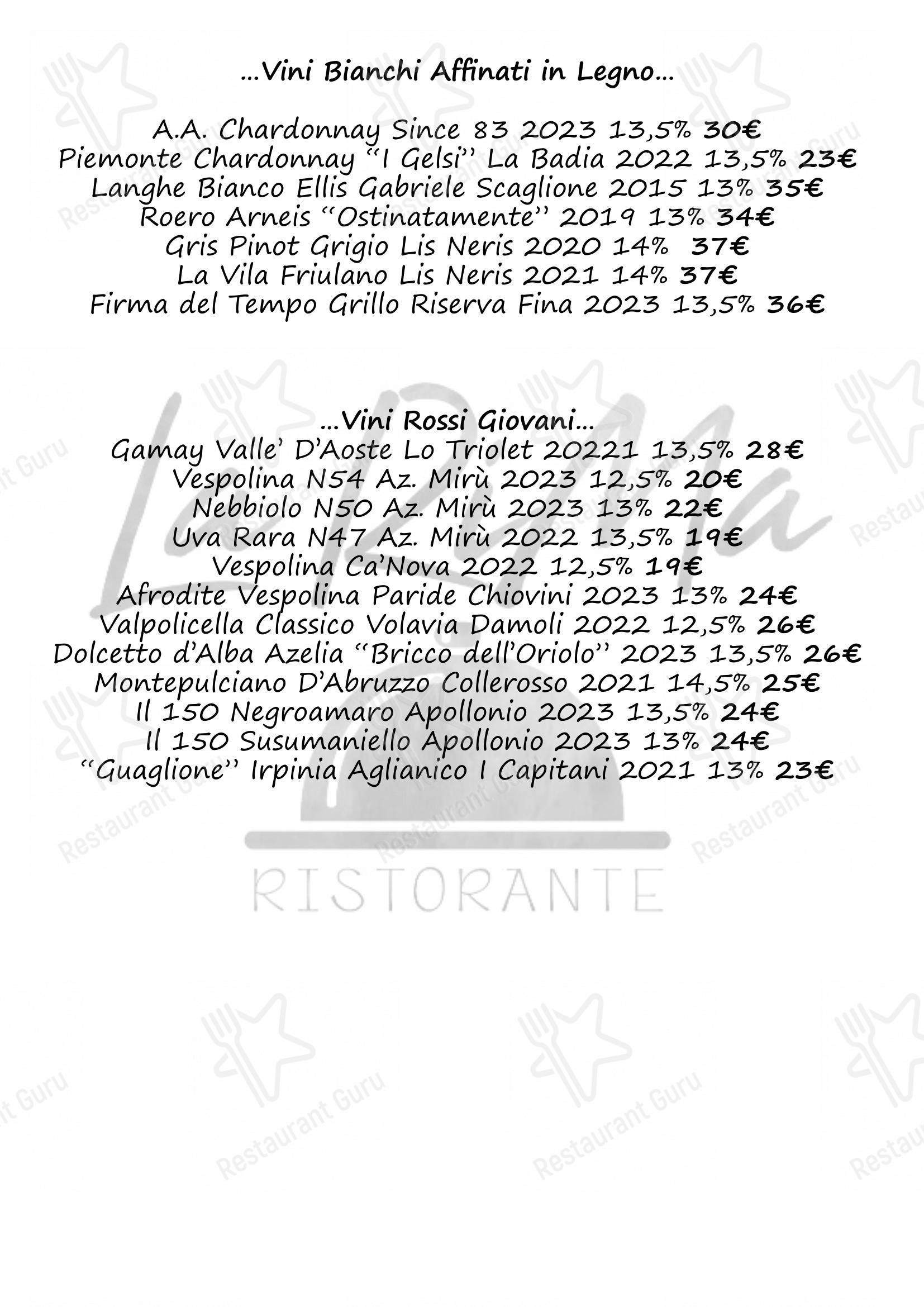 Menu di Ristorante La Rima - Menu bar