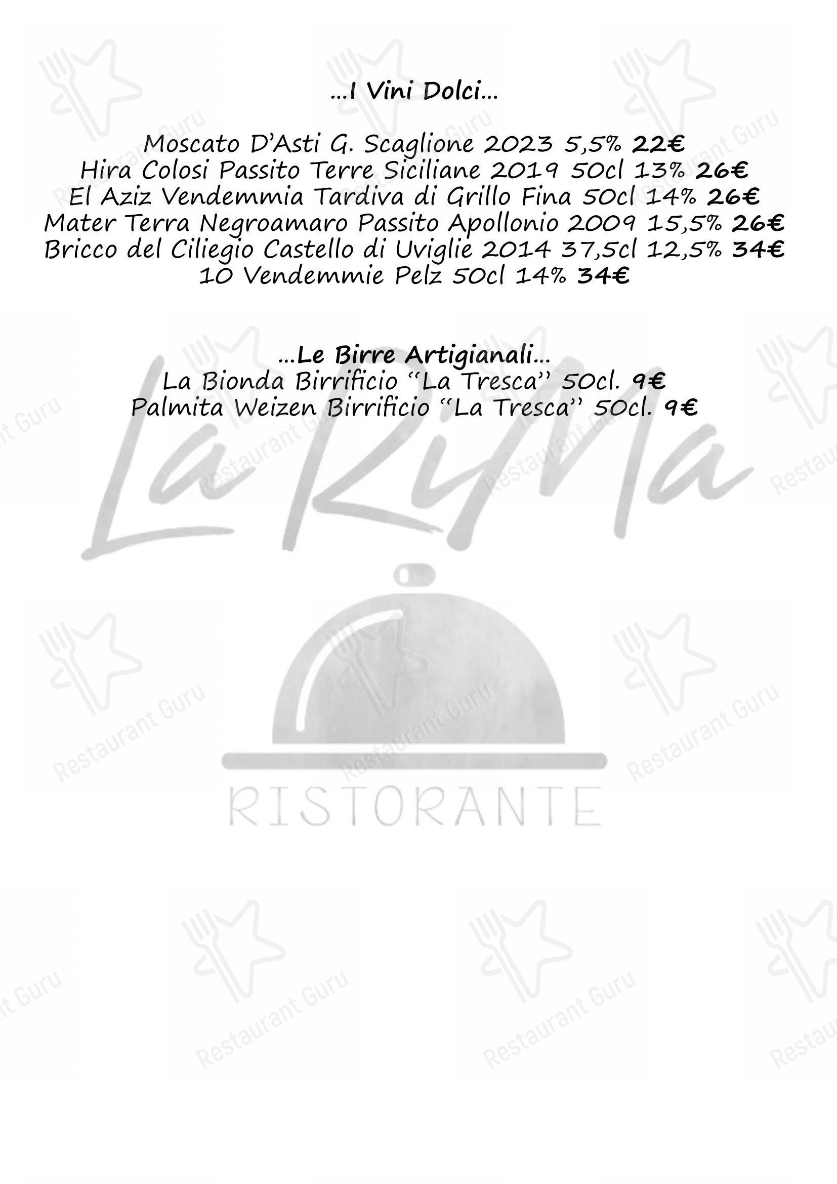 Menu bar per Ristorante La Rima ristorante