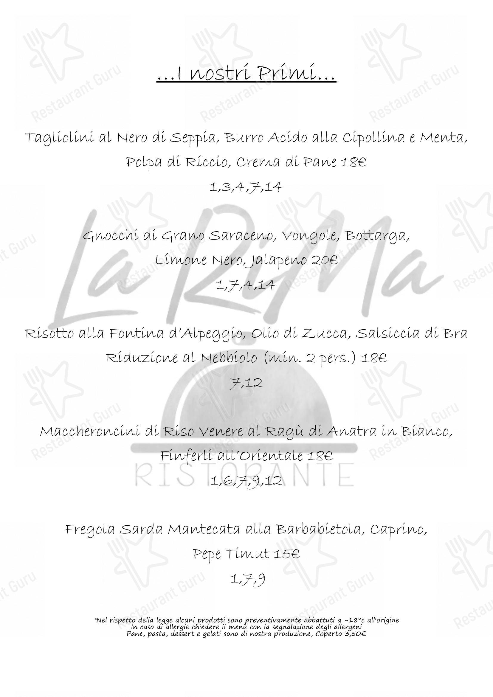 Menu di Ristorante La Rima - Menu