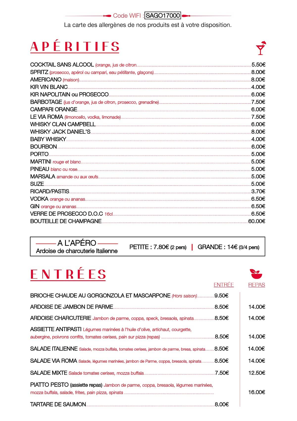 Menu de Via Roma