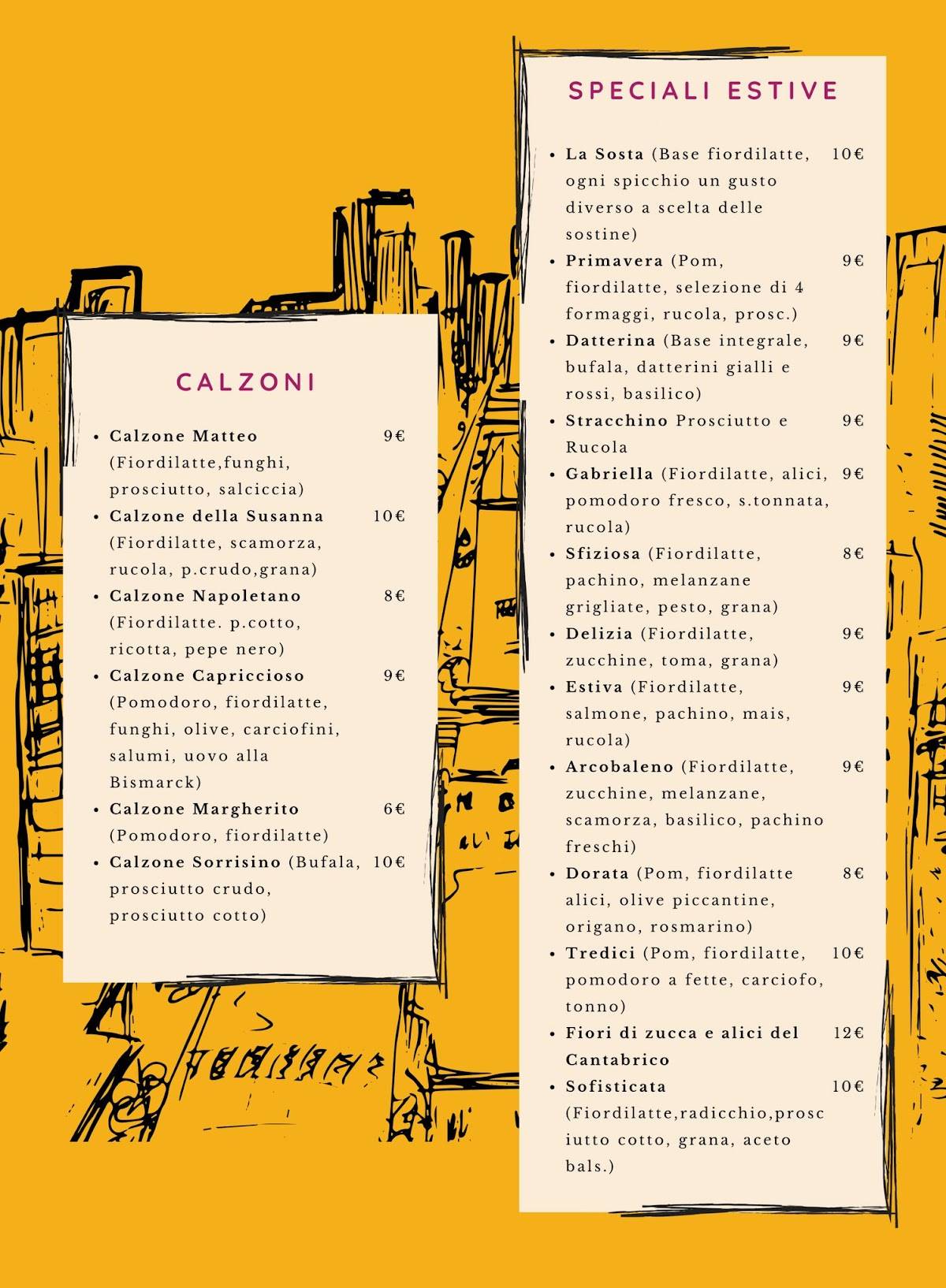 Menu di Pizzeria La Sosta 