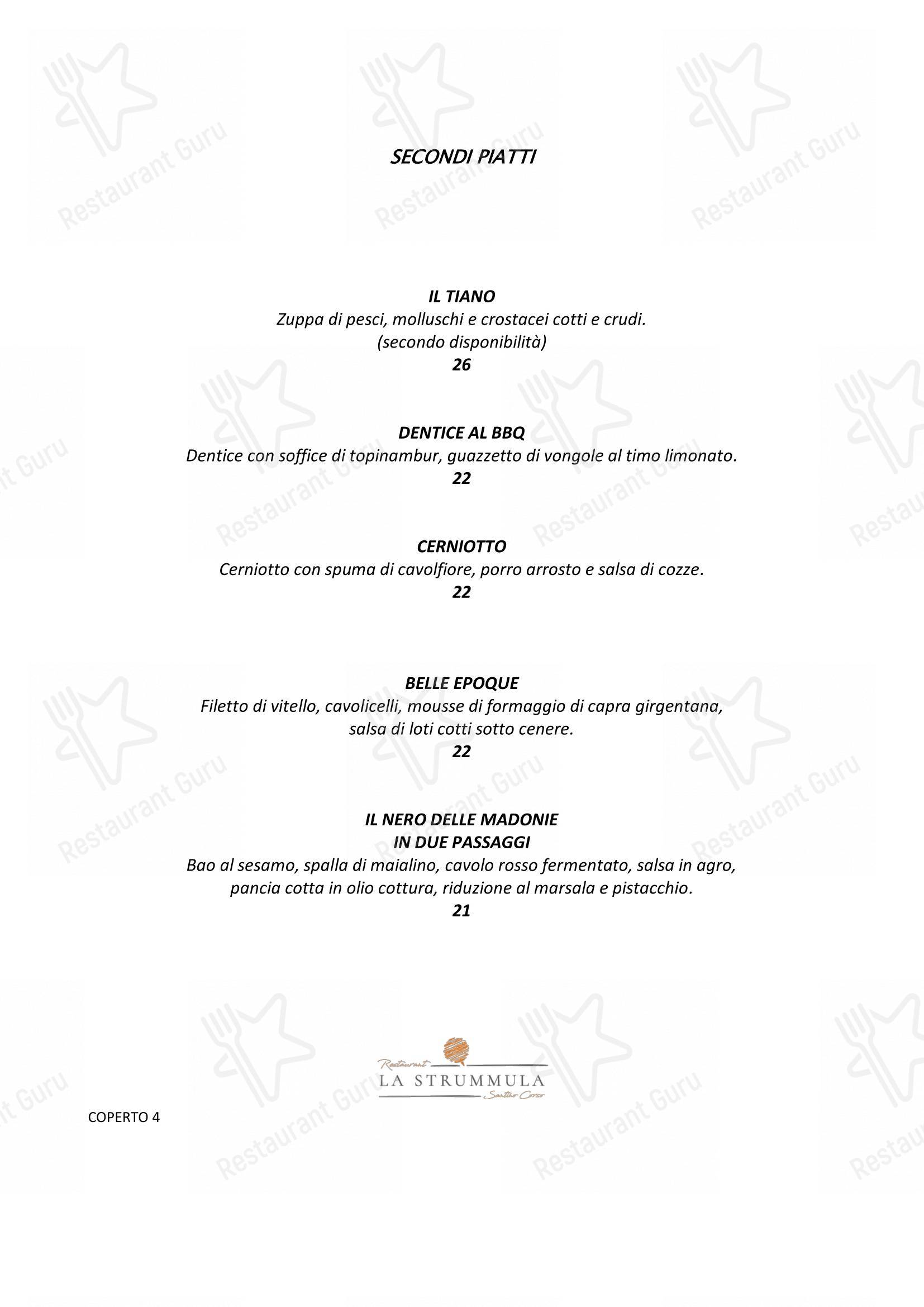 Menu bar per La Strummula Restaurant ristorante