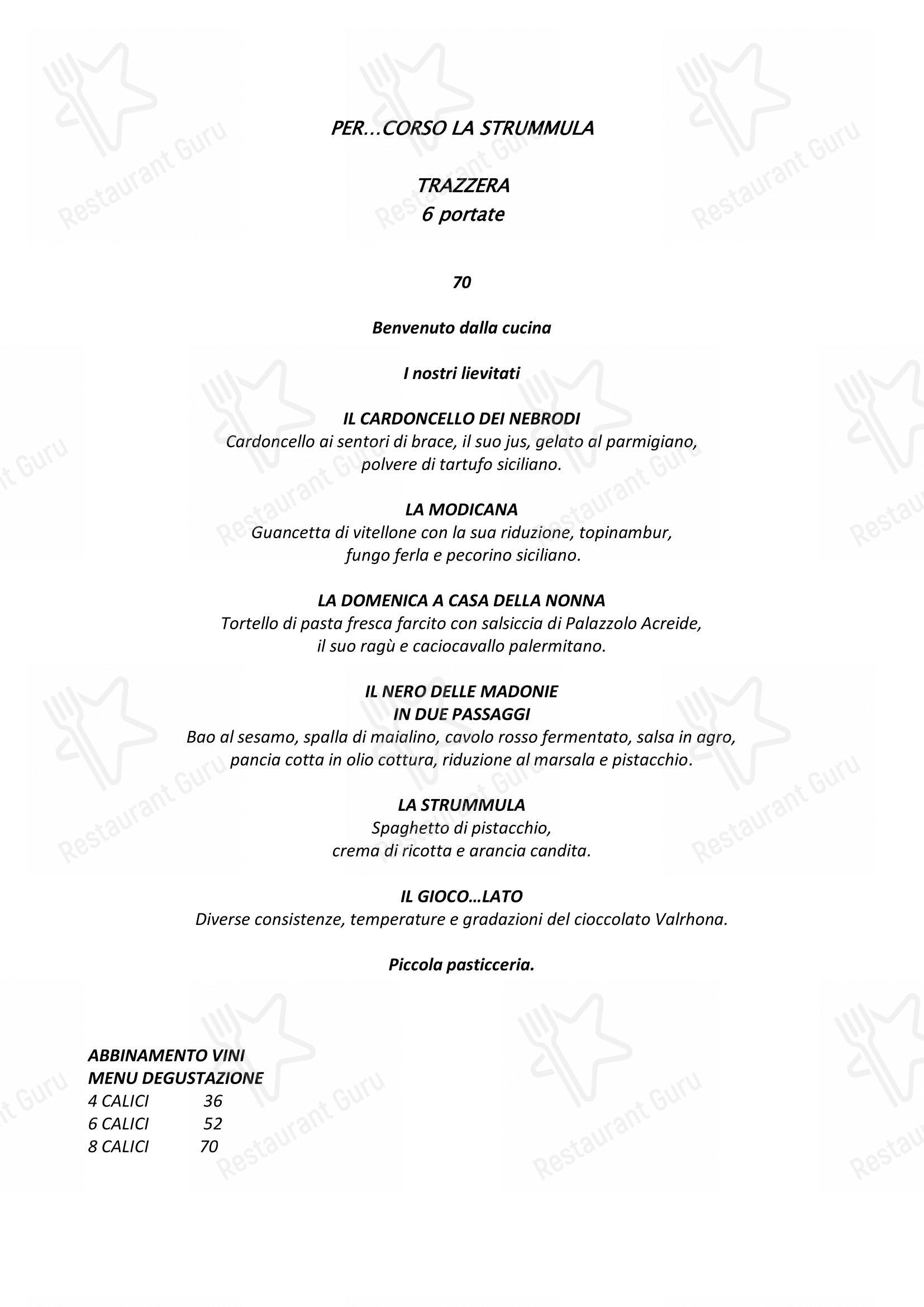 Menu bar per La Strummula Restaurant ristorante