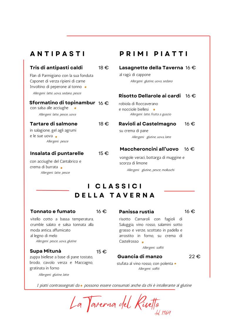 Menu di La Taverna del Ricetto 