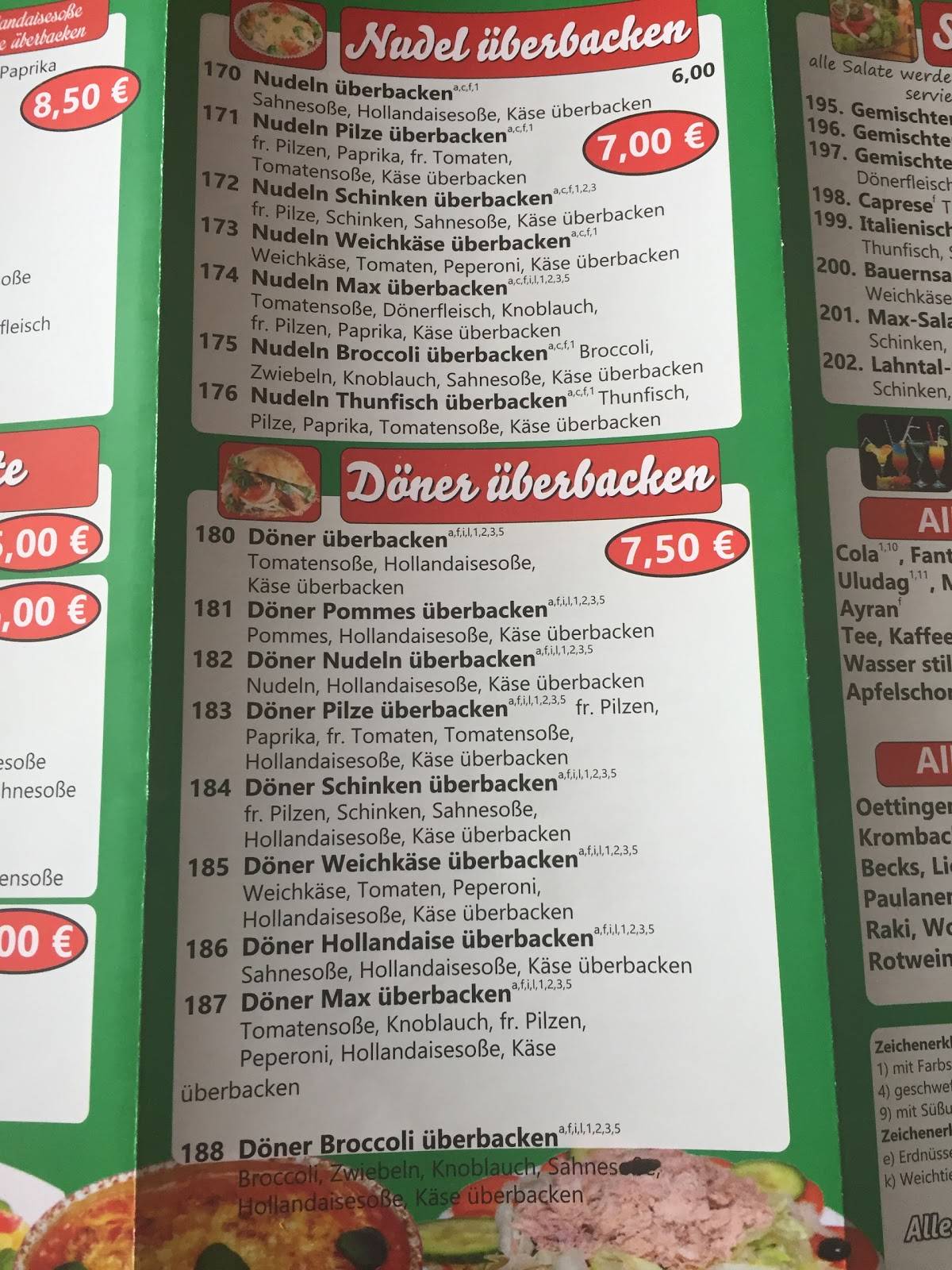 Speisekarte von Max Döner pizza, Lahntal