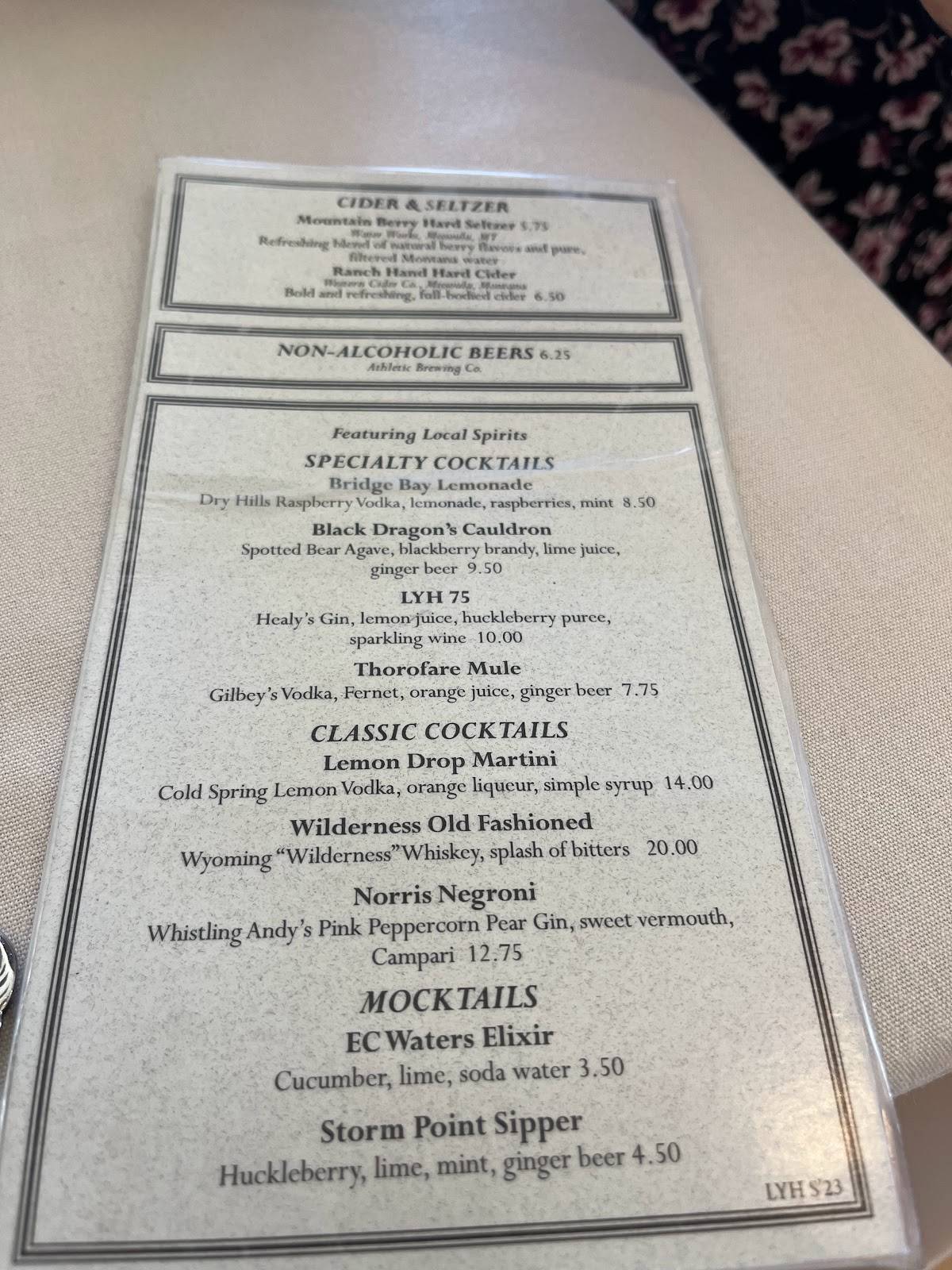 Lake Yellowstone Hotel Dining Room Menu - uagbnhz