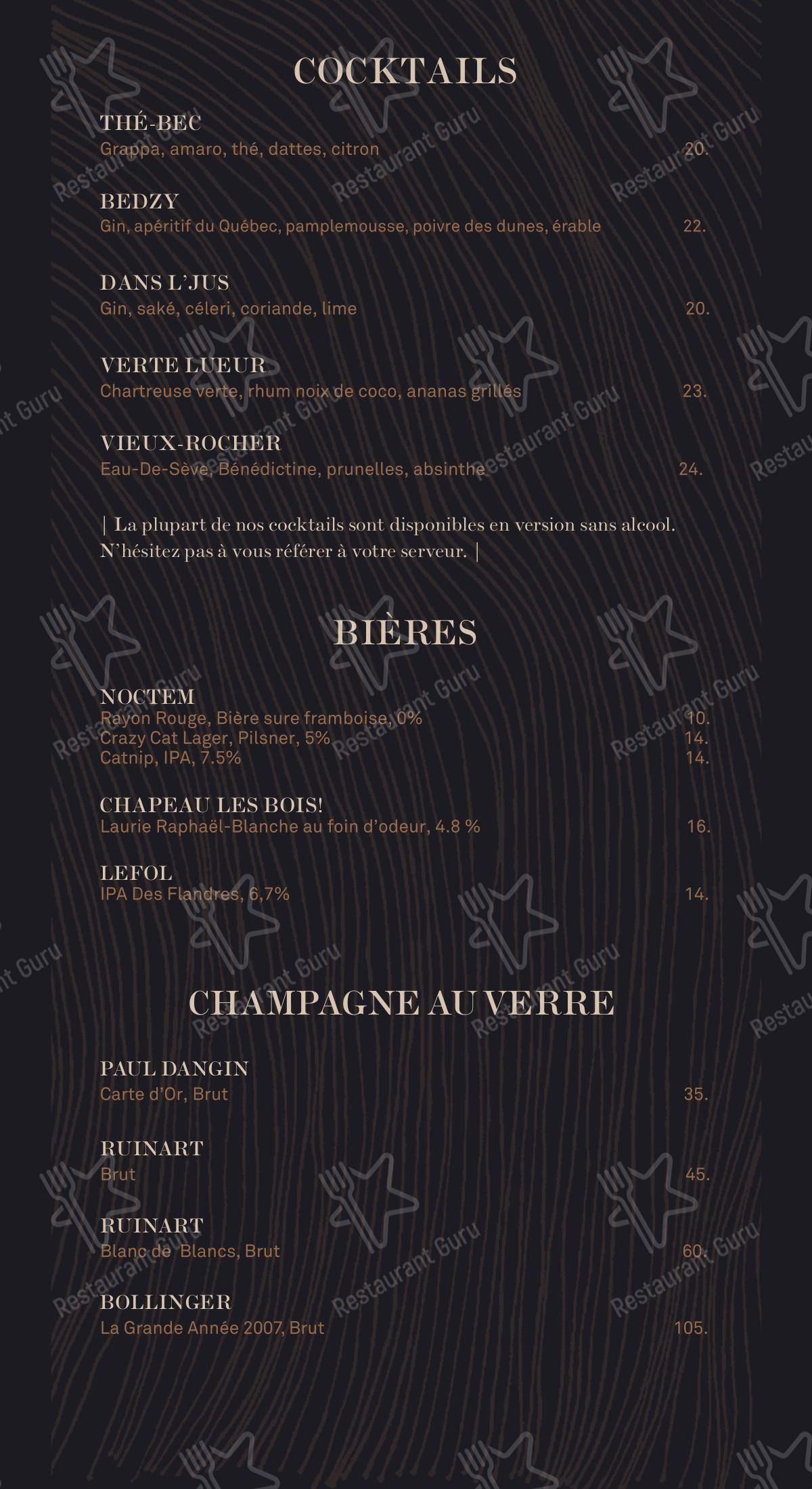 Коктейльная карта pour Laurie Raphaël restaurant