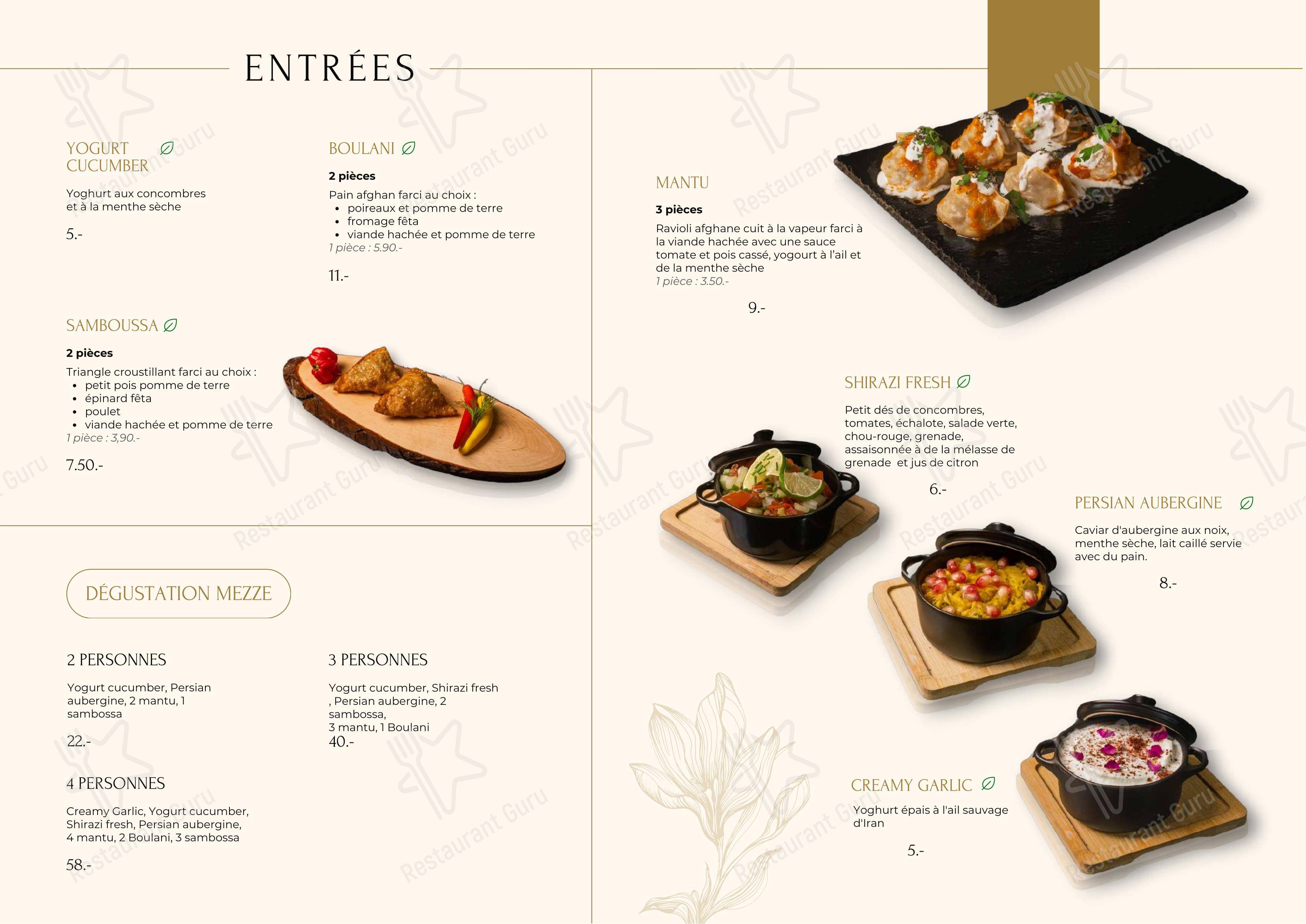 Menu per Lausangeles - Spécialité afghane & Iranienne in Losanna