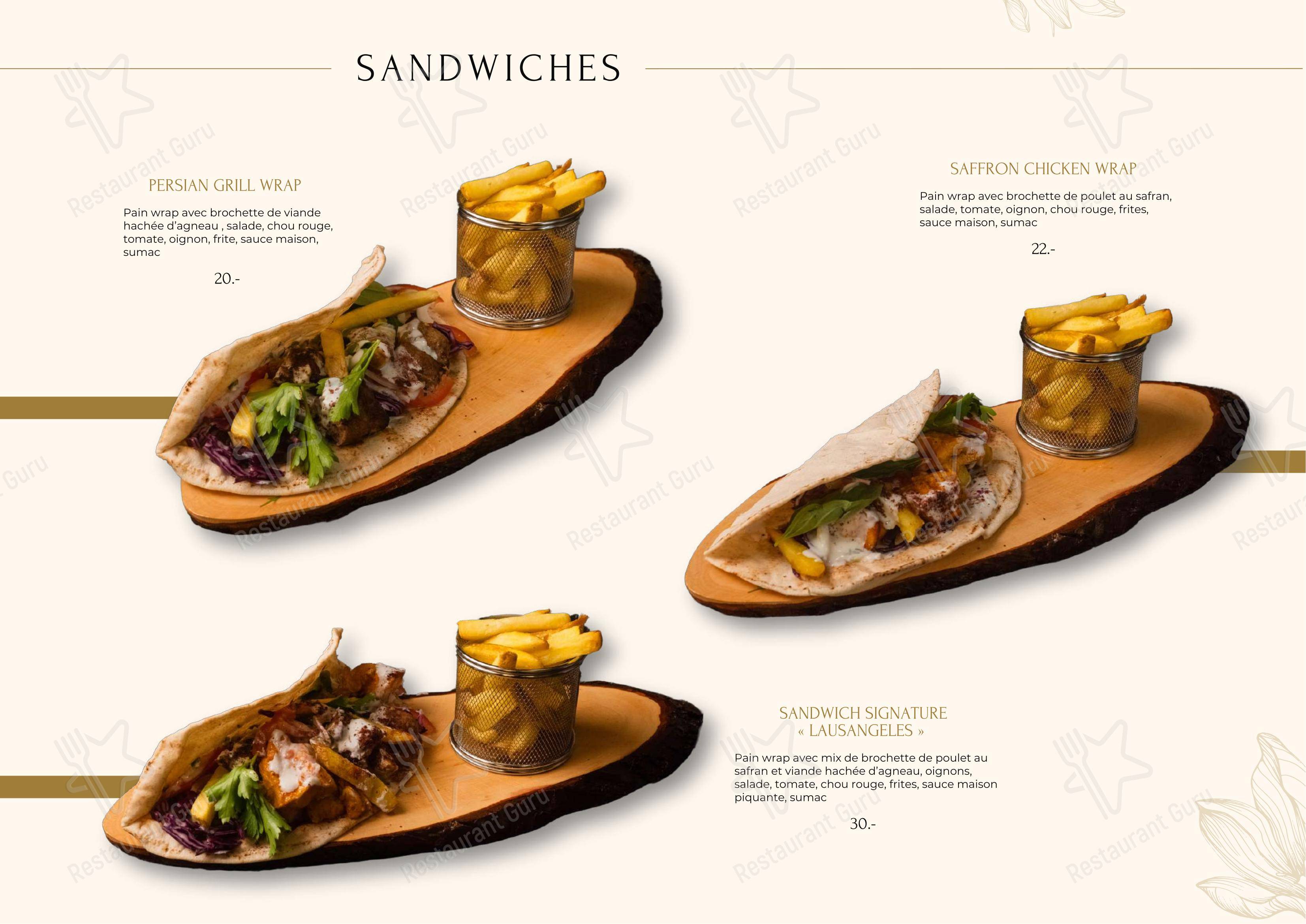 Menu di Lausangeles - Spécialité afghane & Iranienne - Menu