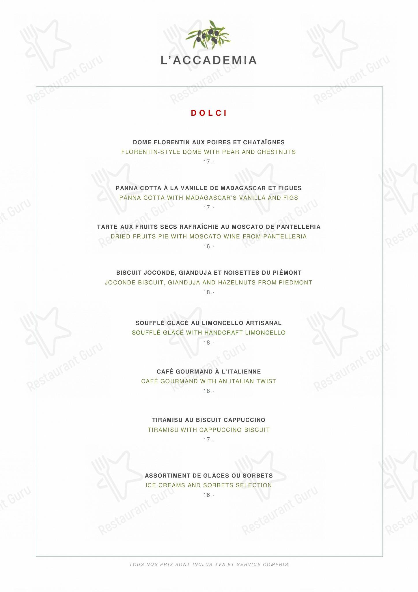 At Home Catering Menu per L'Accademia in Losanna