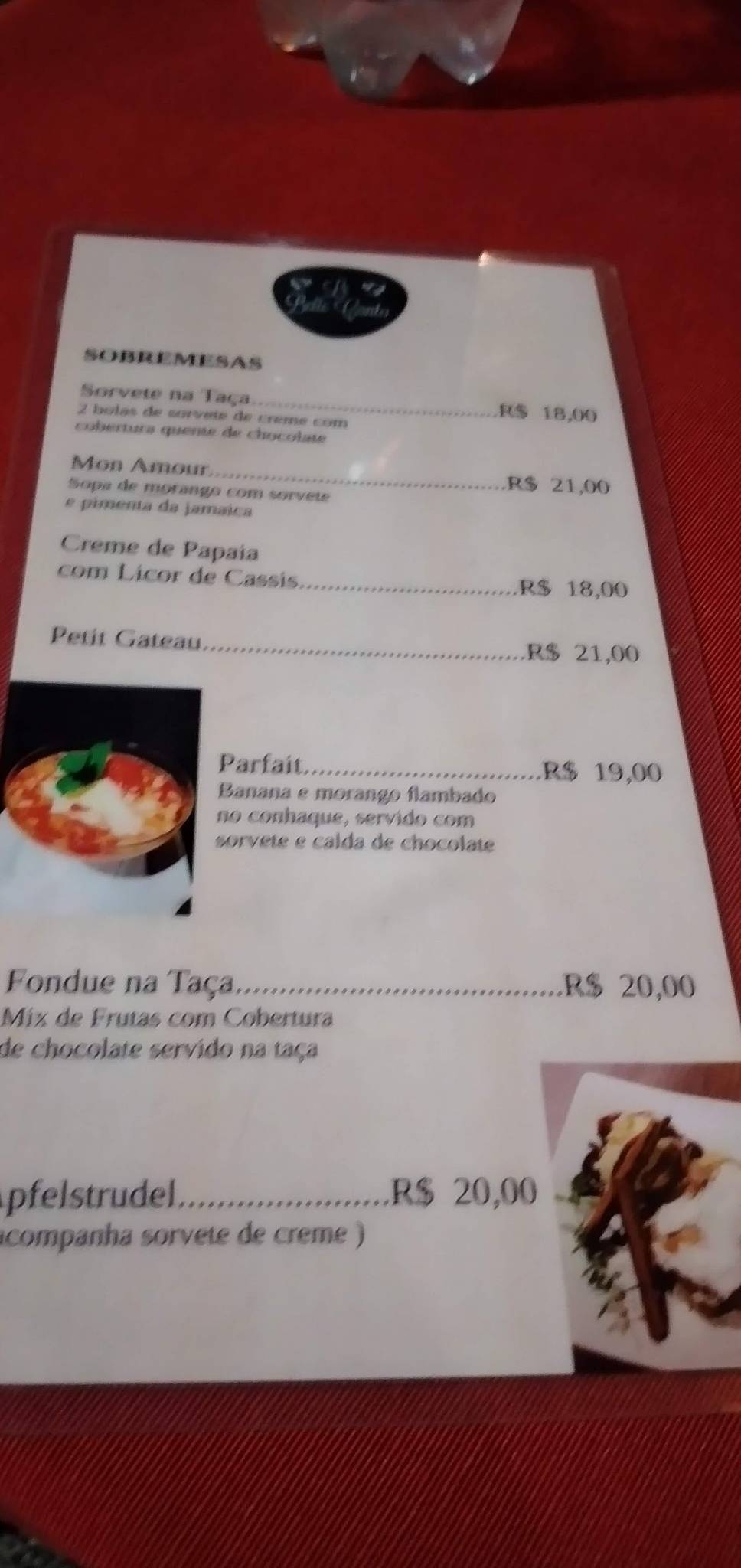 Le Belle Canto cardápio