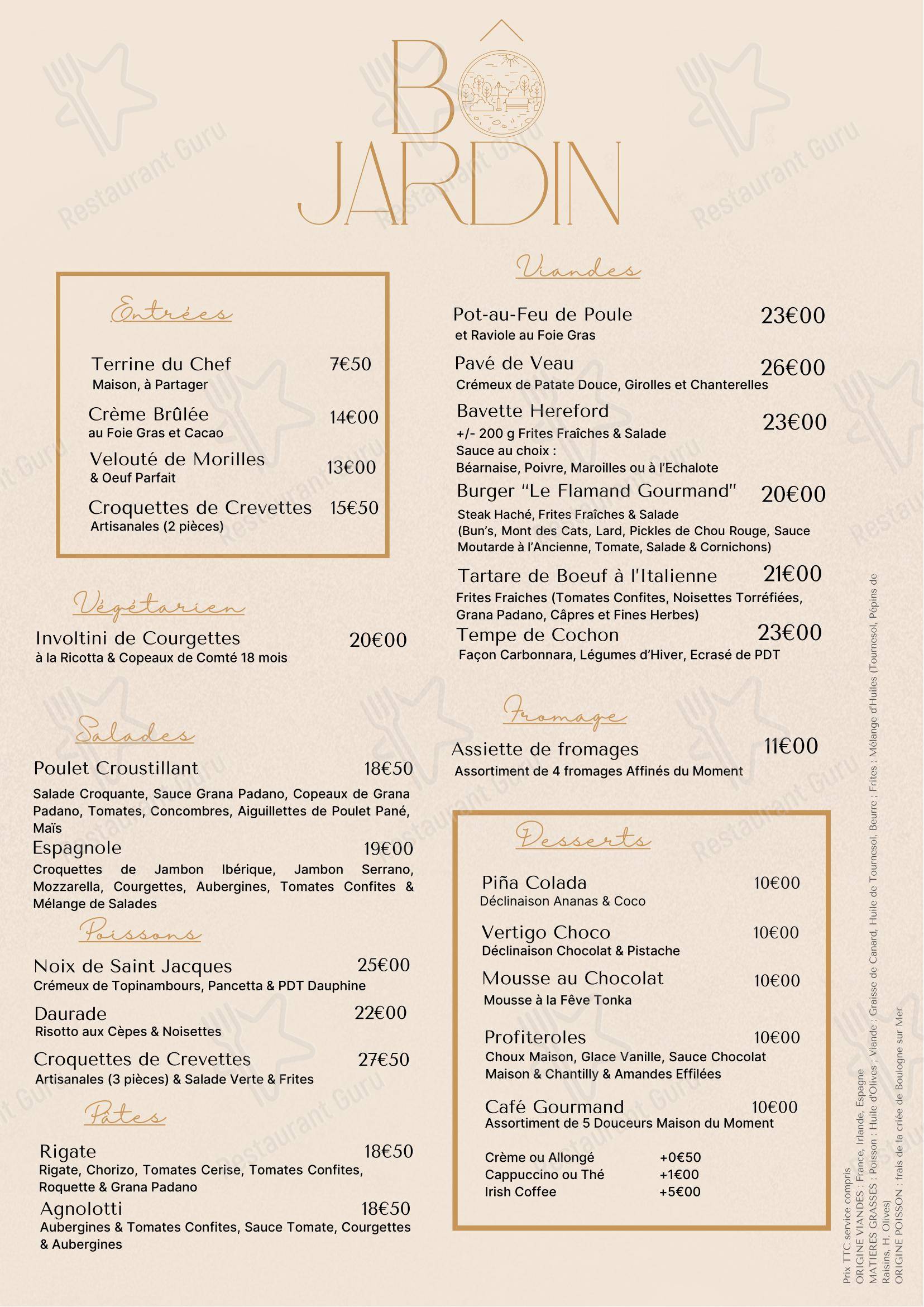 Menu pour Le Bô Jardin dans Roubaix