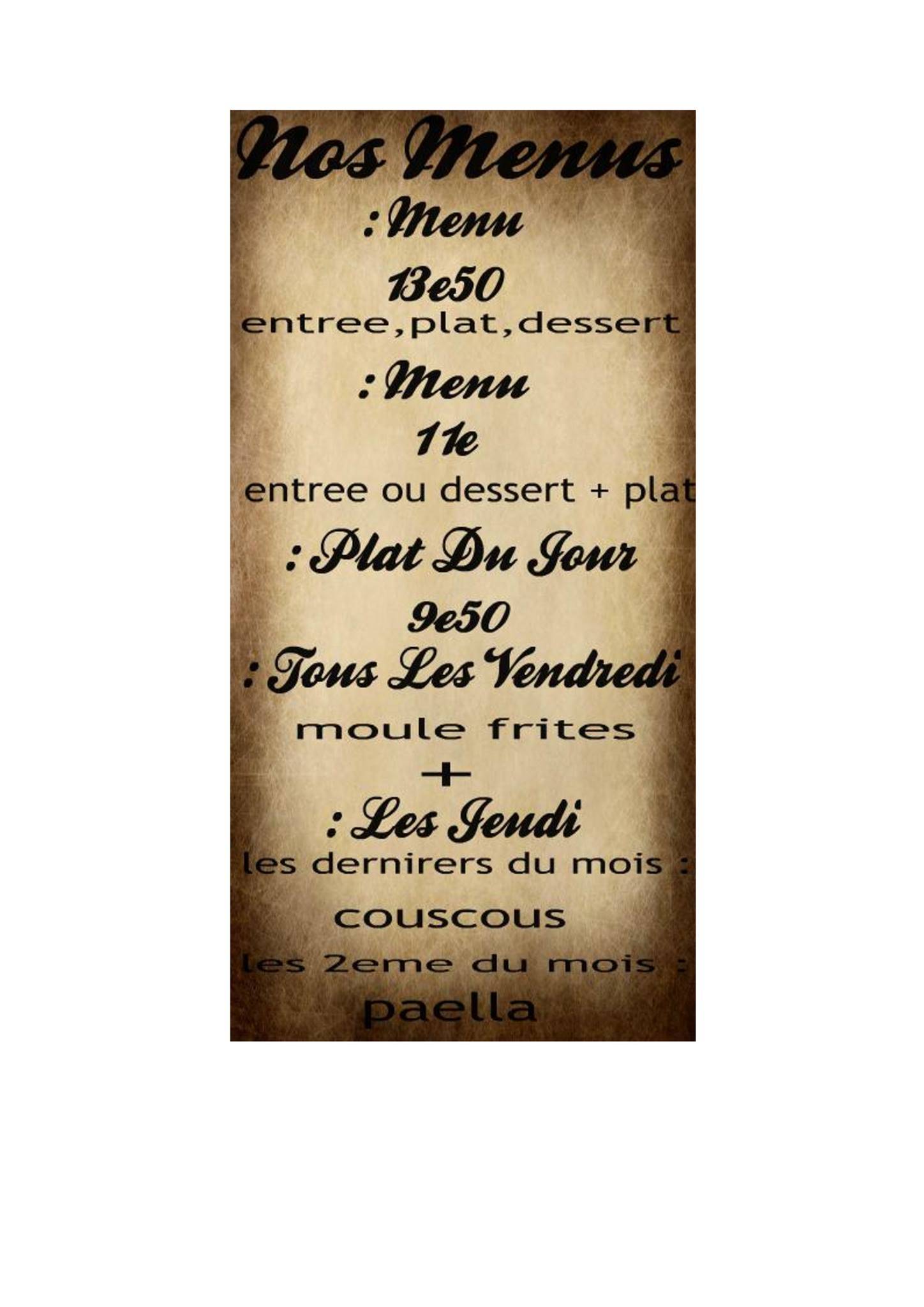Menu au Le César restaurant, Montmeyran