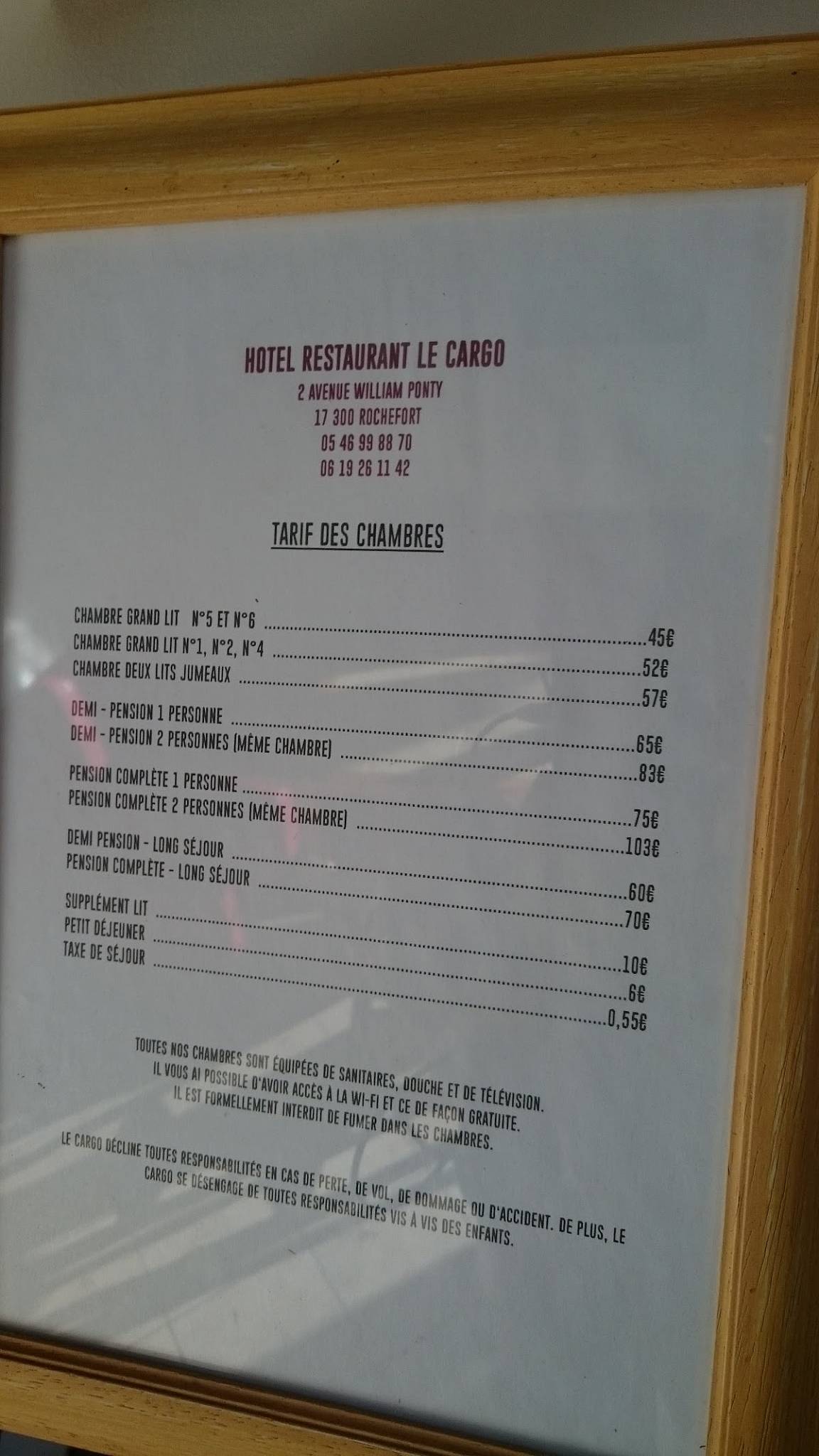 Menu de Le Cargo