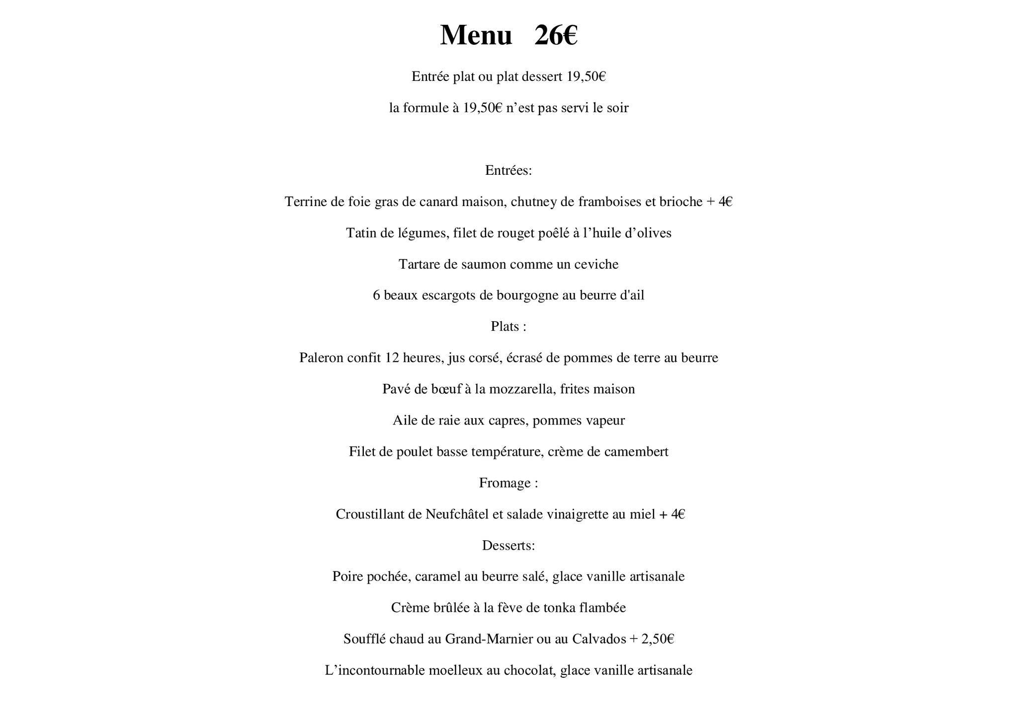 Menu de Le Chabada Restaurant