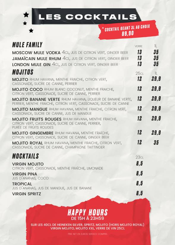 Menu de Le Cirque - Beaubourg