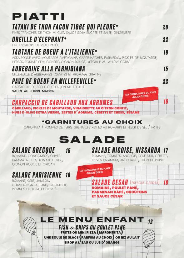 Menu de Le Cirque - Beaubourg