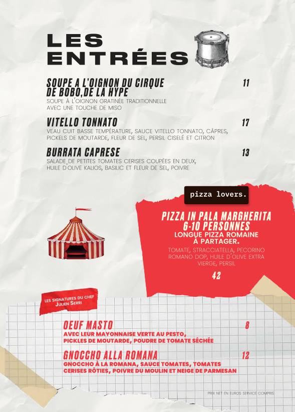 Menu de Le Cirque - Beaubourg