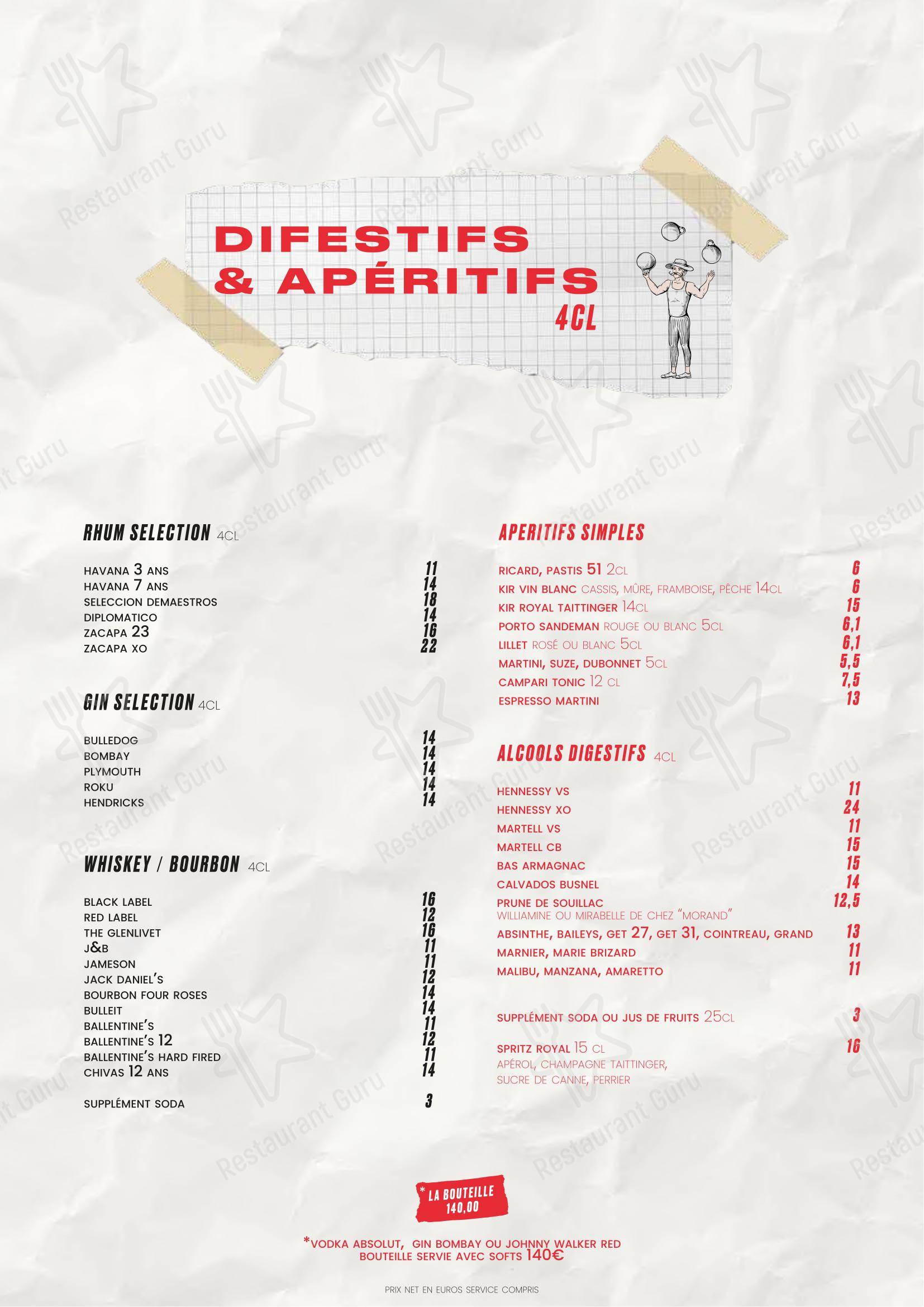 Le Cirque - Beaubourg dans Paris - Menu