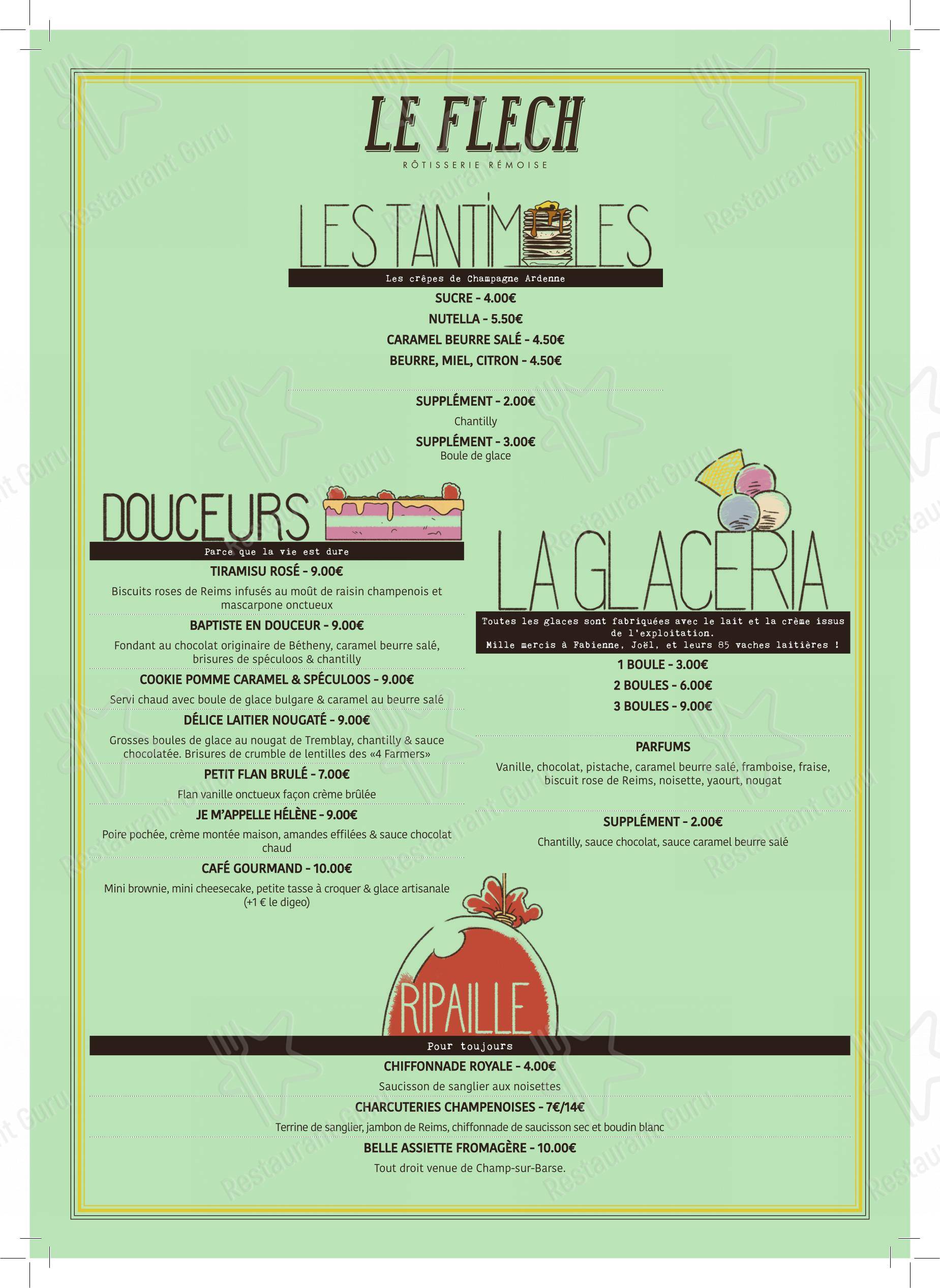 Menu pour Le Flech restaurant