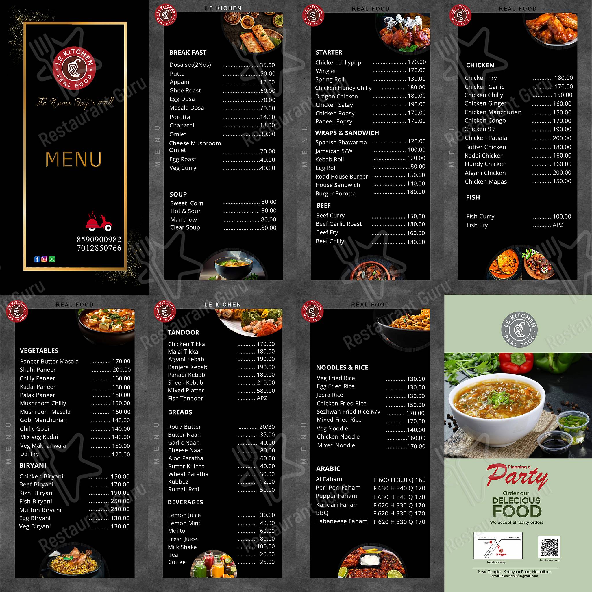 Le Kitchen menu - meals and drinks