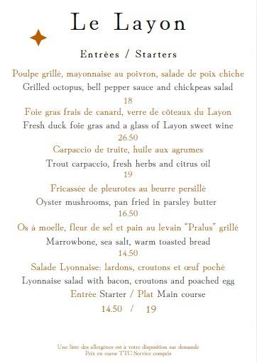 Menu de Le Layon