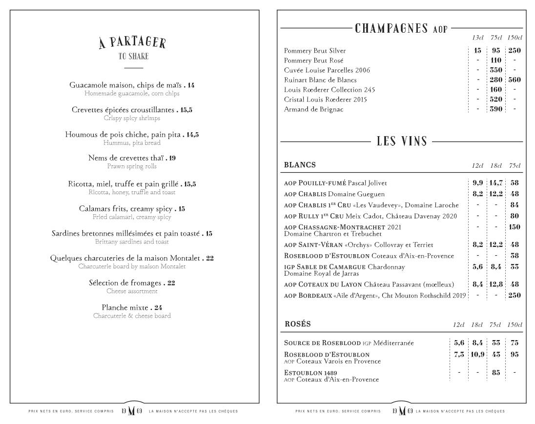 Menu de Le Mabillon - Paris