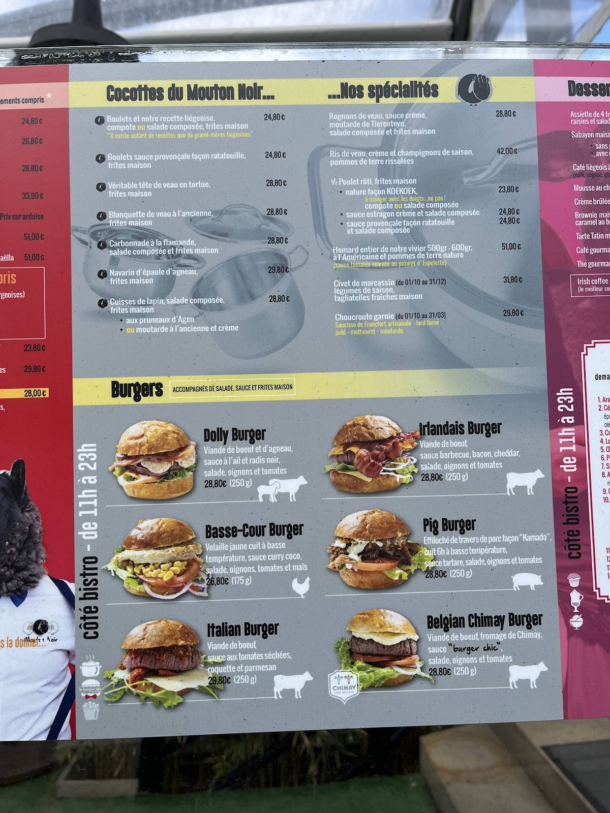 Menu de Le Mouton Noir