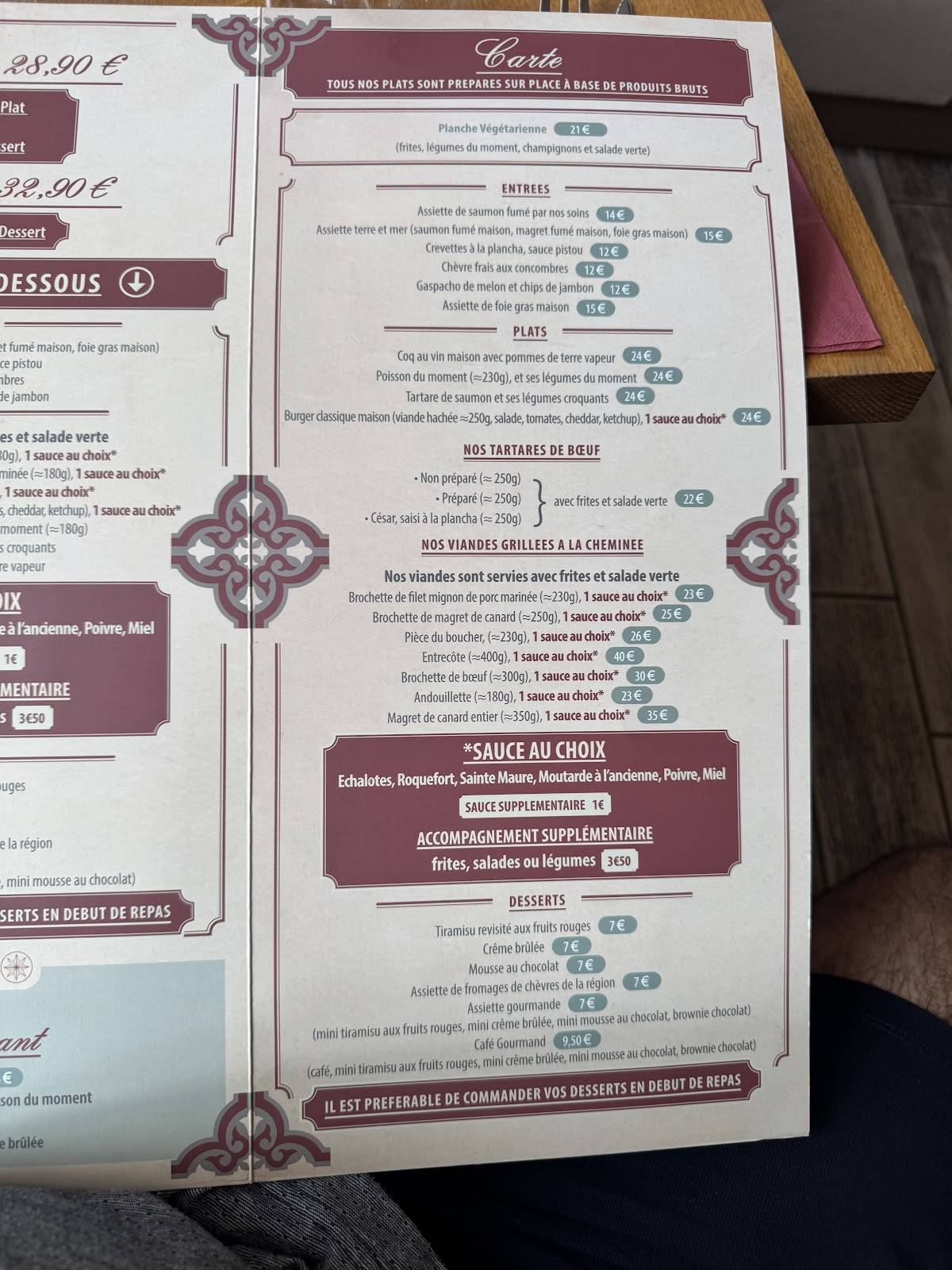 Menu de Le Parvis