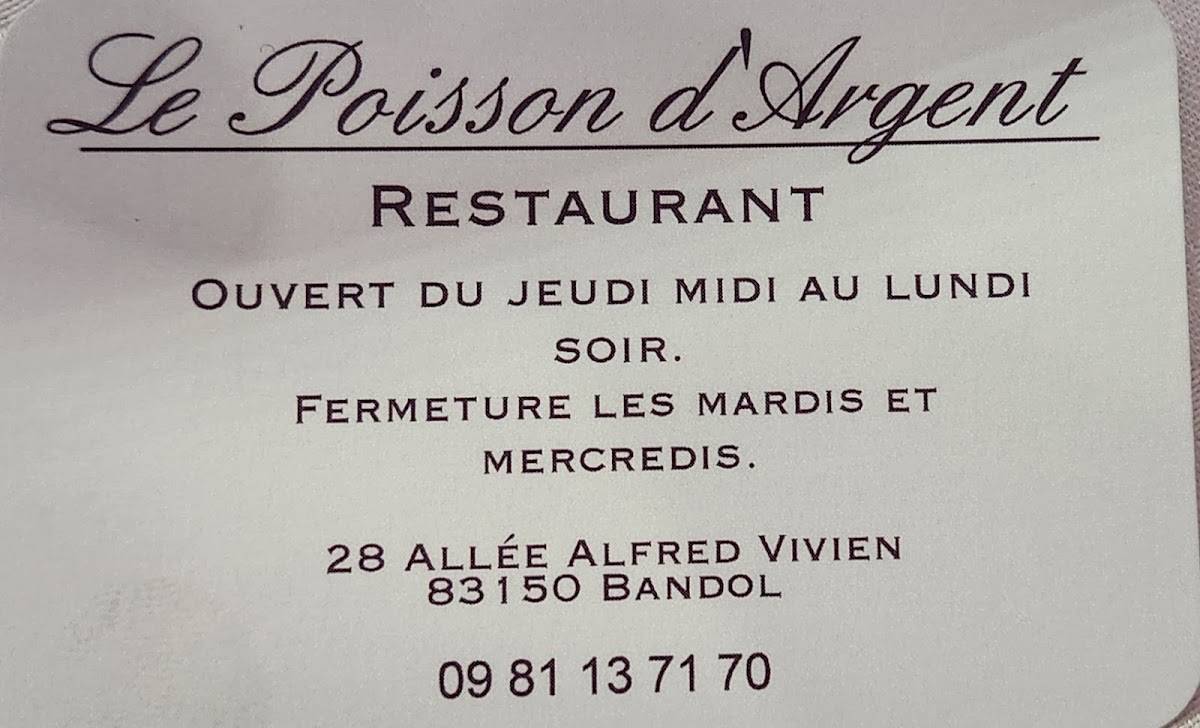 Menu au Le Poisson d'Argent restaurant, Bandol
