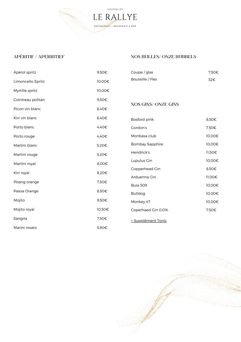 Menu de Le Rallye