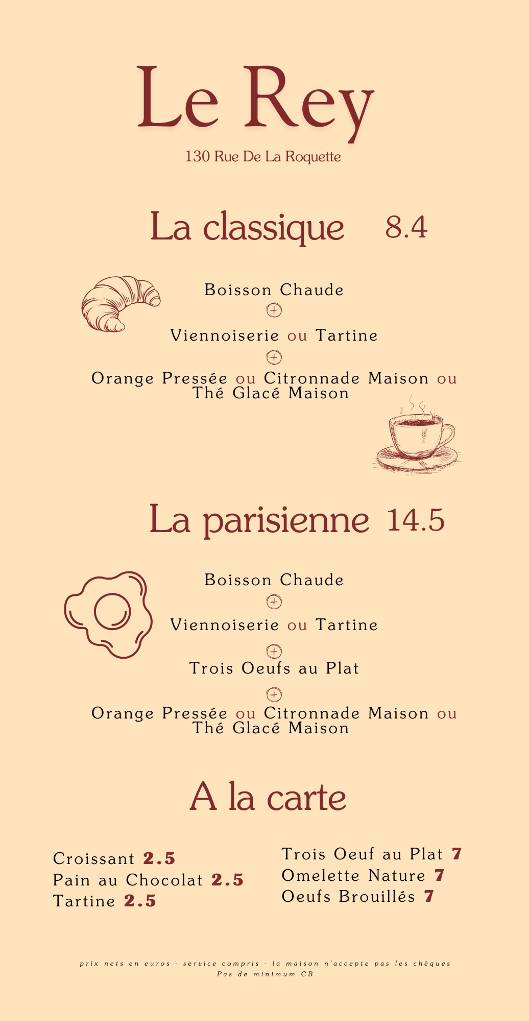Menu de Le Rey - Restaurant Paris 11