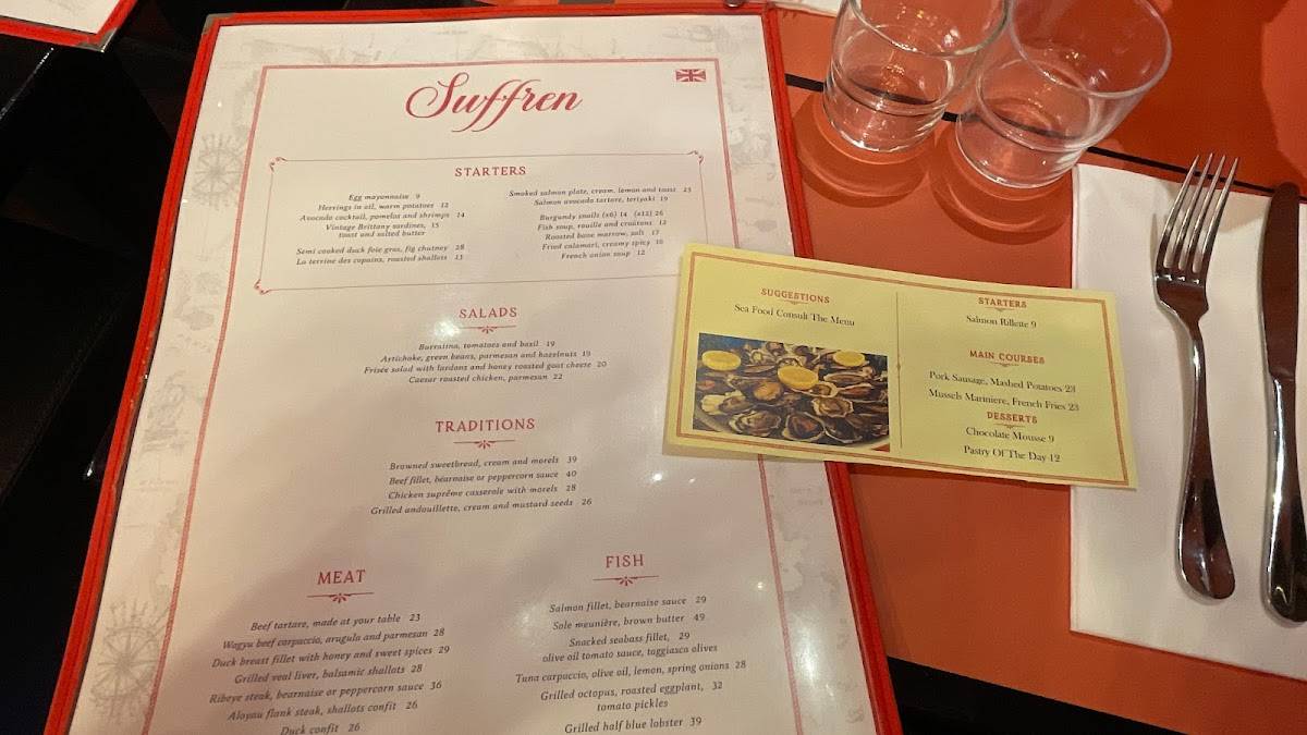 Menu de Le Suffren - Paris