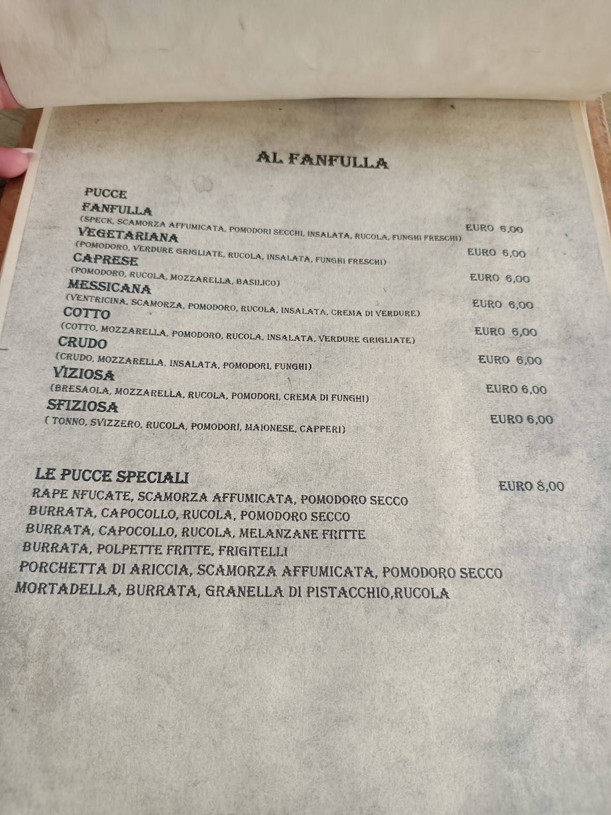 Menu di Al fanfulla 