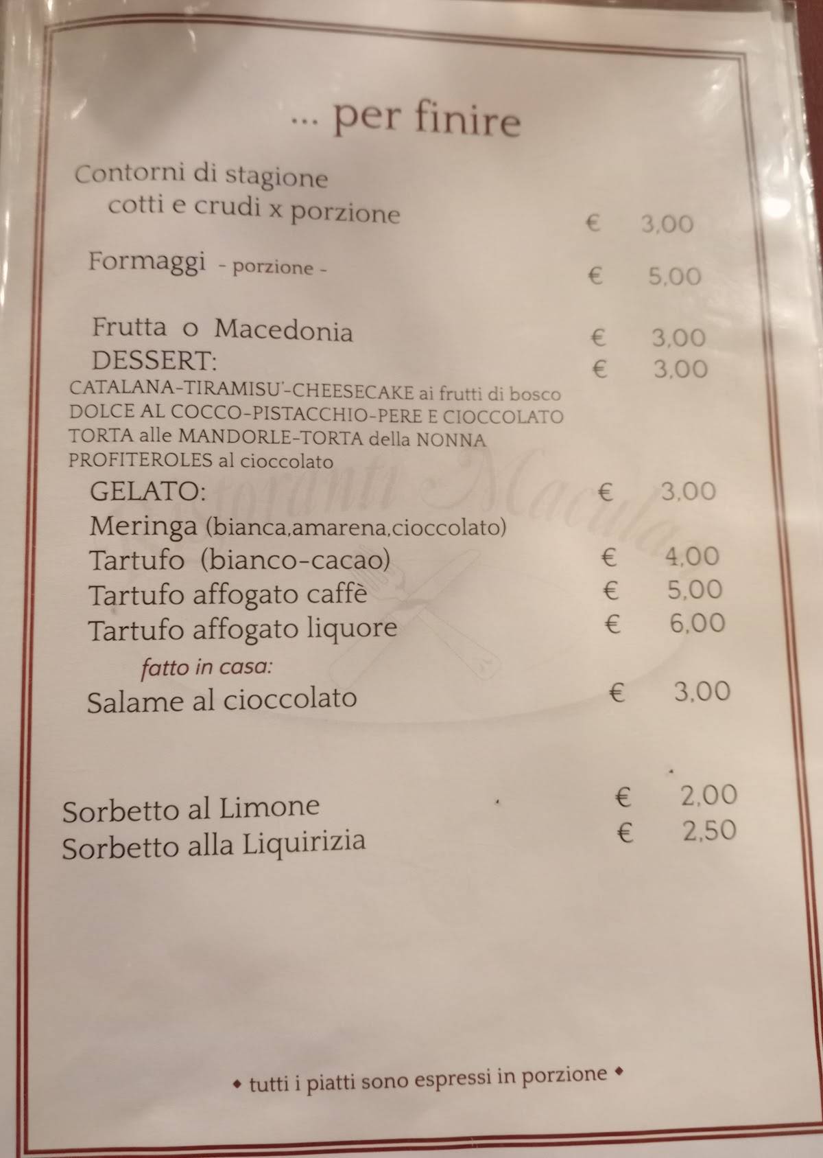 Menu di Trattoria Da Poi 