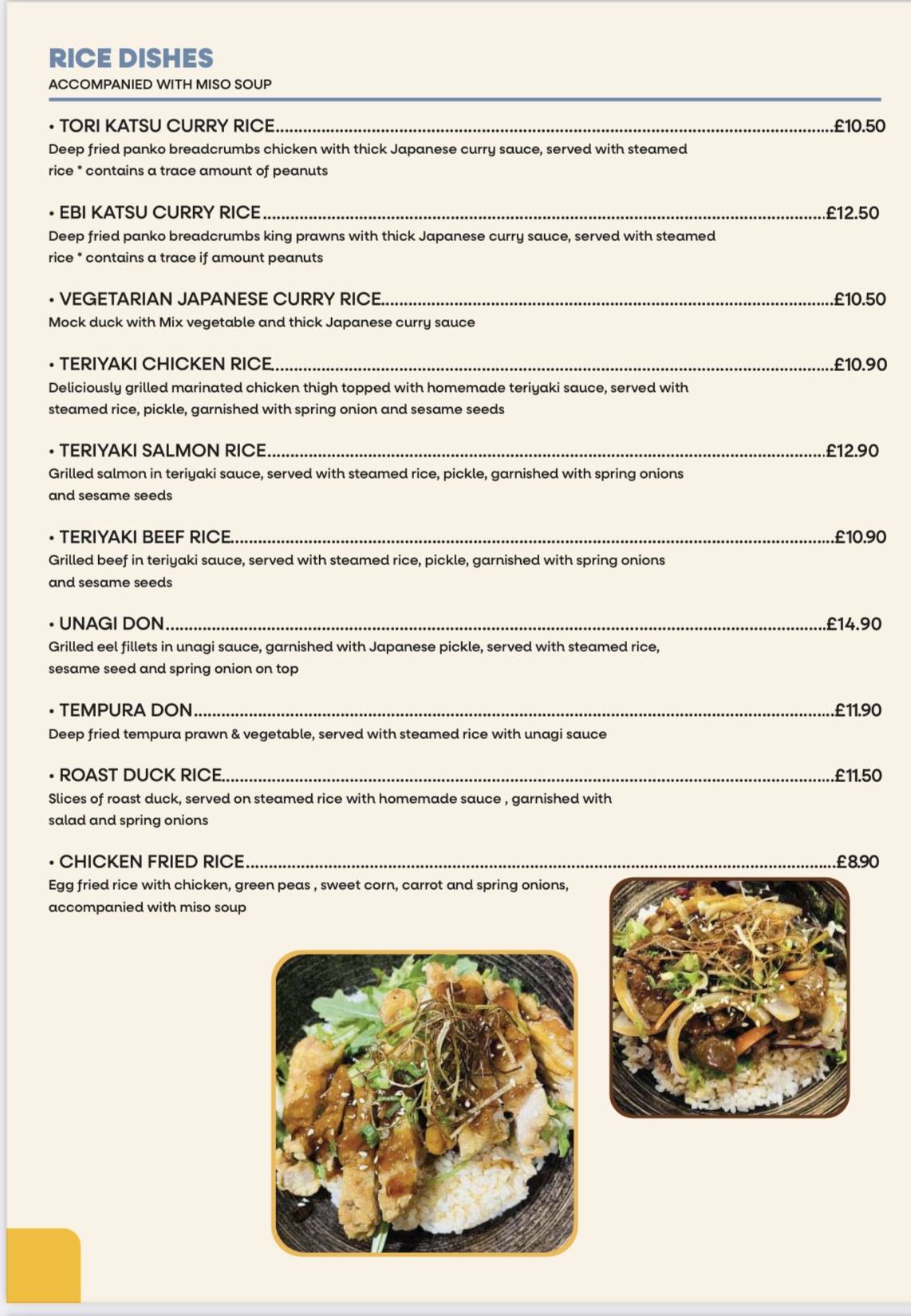 Menu at Mitsuki restaurant, Leicester