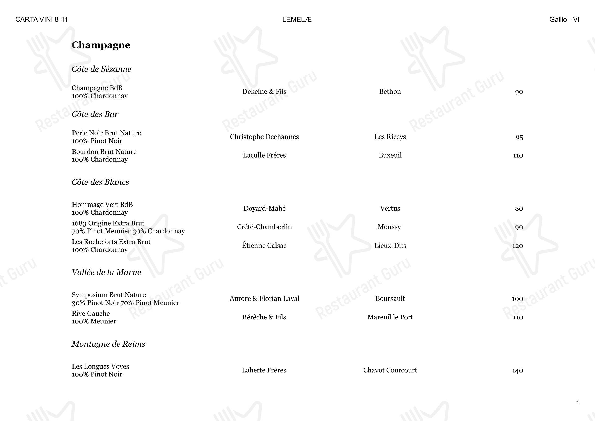 Menu bar per Lemelae in Gallio