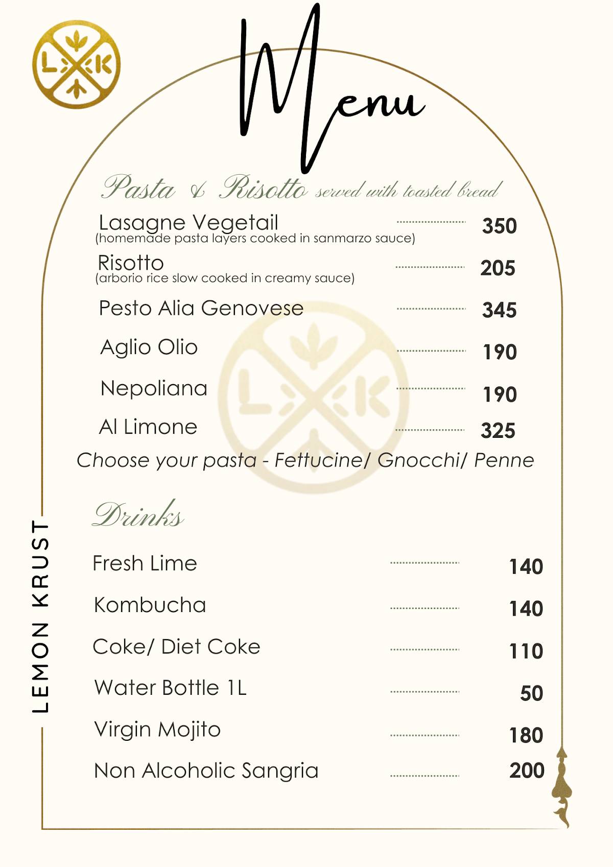 Lemon Krust Pattisserie menu