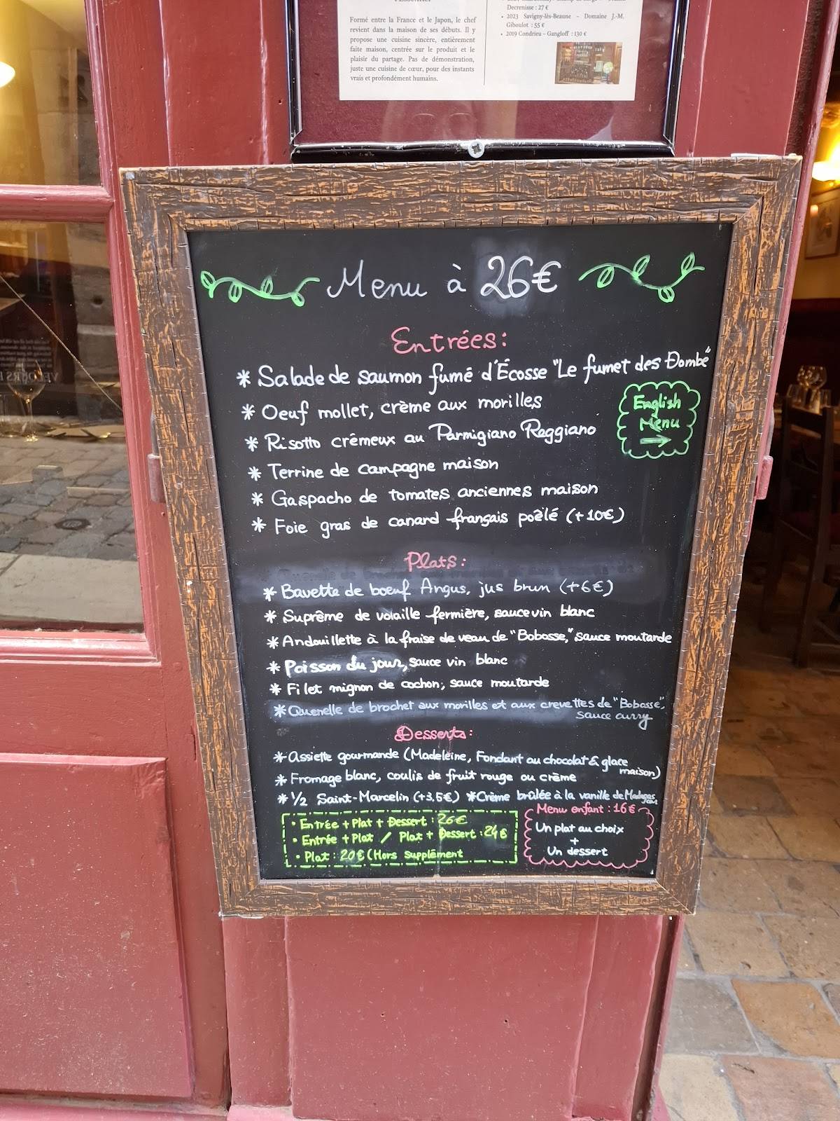 Menu de Les Adrets