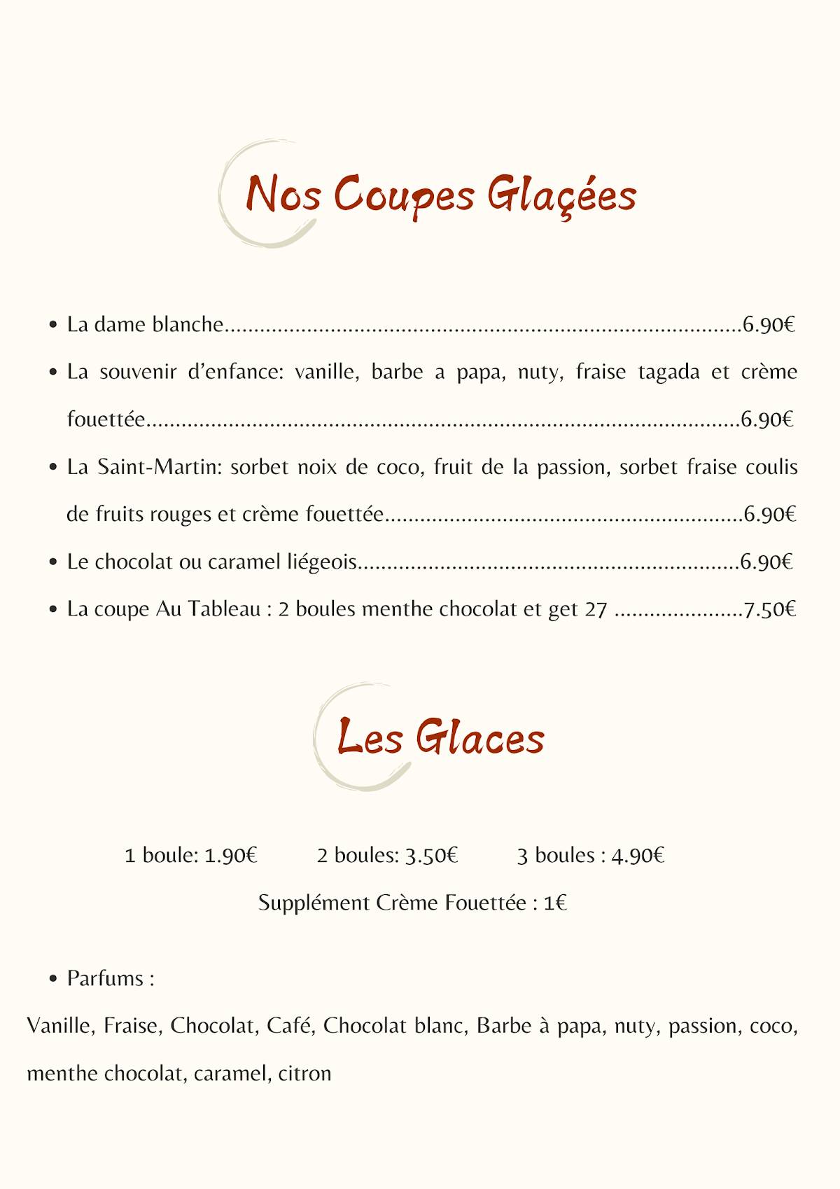 Menu de Les Terres Rouges