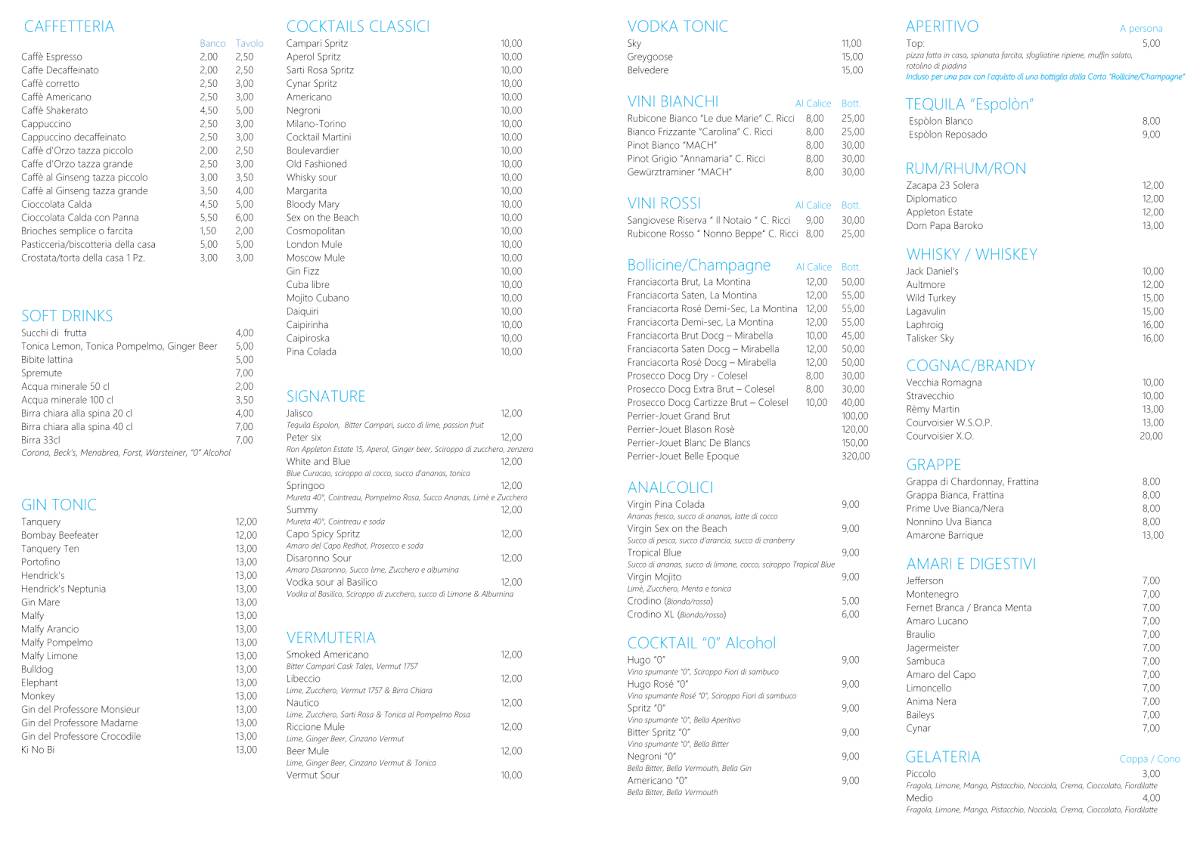 Menu di Libeccio Lounge Bar Riccione 