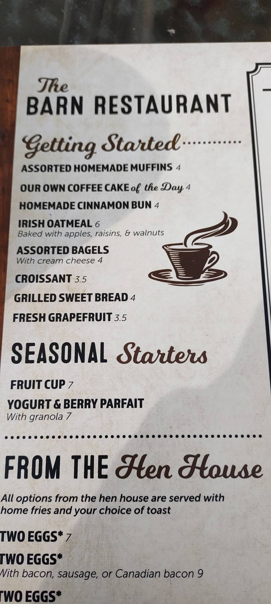 Menu at the barn restaurant little compton