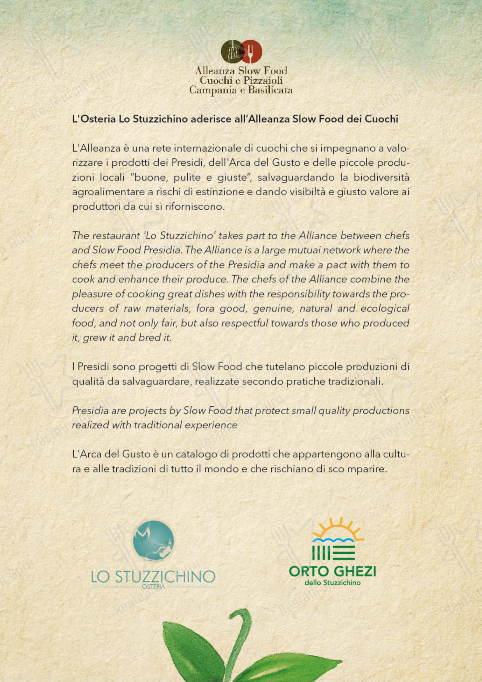 Menu per Lo Stuzzichino ristorante